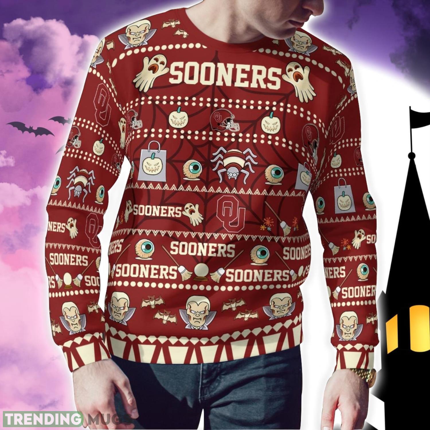 Oklahoma Sooners Pumpkin Halloween Spooky Ghost Pattern Funny 3D Sweater Men And Women Gift 3D Sweater Oklahoma Sooners Pumpkin Halloween Spooky Ghost Pattern Funny 3D Sweater Men And Women Gift 3D Sweater