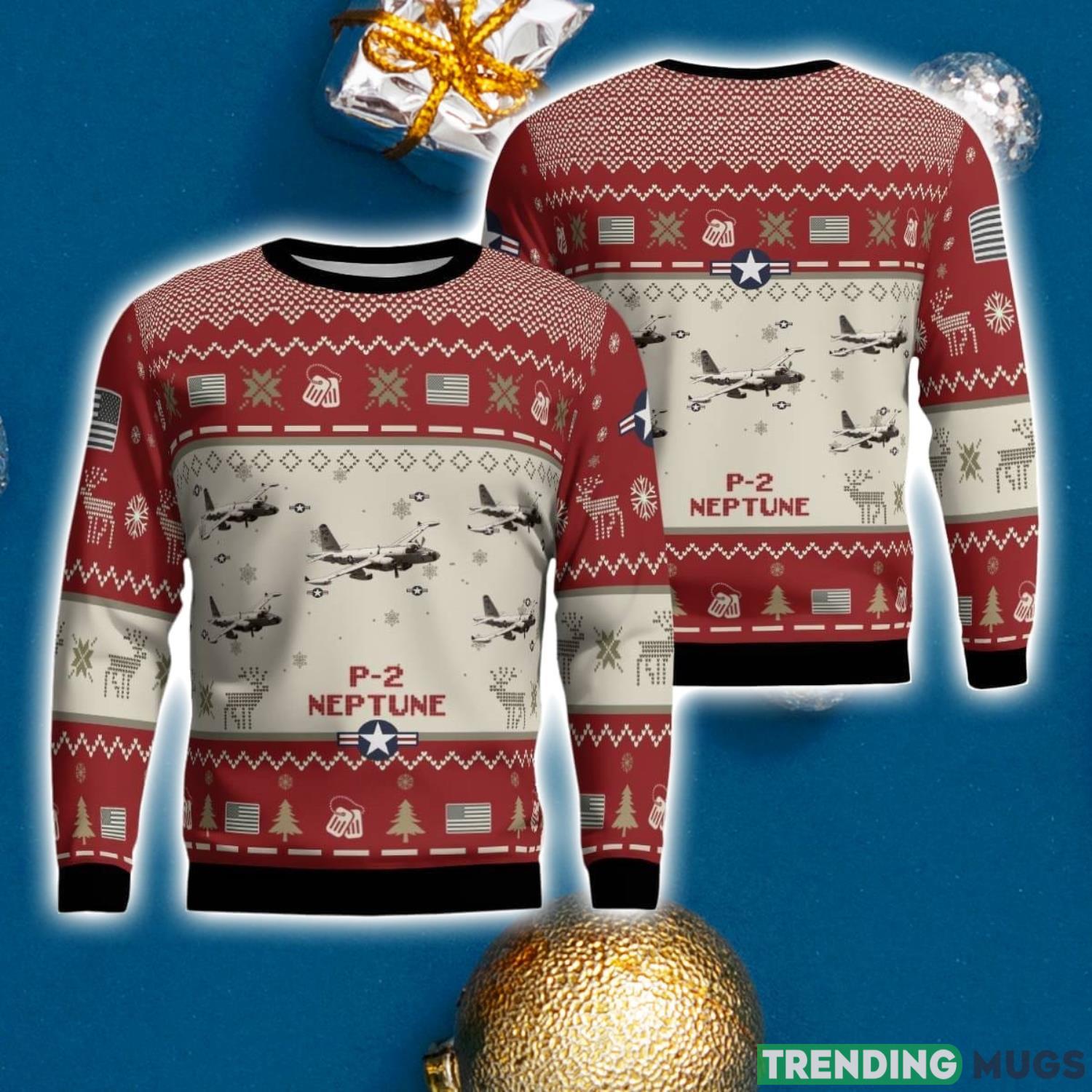 P-2 Neptune P2 Aircraft Ugly Christmas Sweater Christmas Gift Veteran Men And Women 3D Sweater Red Corlor Product Photo 1