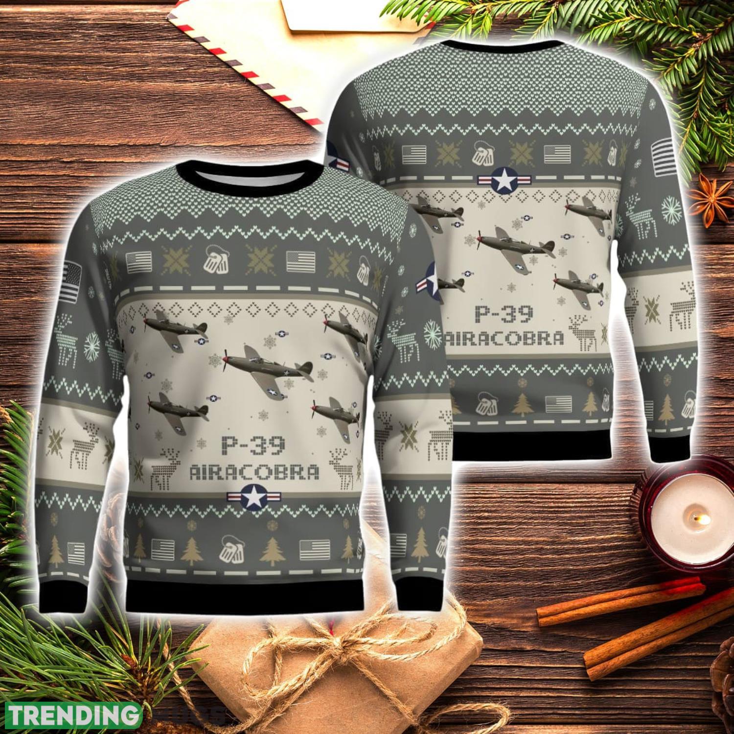 P-39 Airacobra P39 Aircraft New Trend Veteran Sweater Ugly Christmas Sweater USA Veteran Sweater Product Photo 1