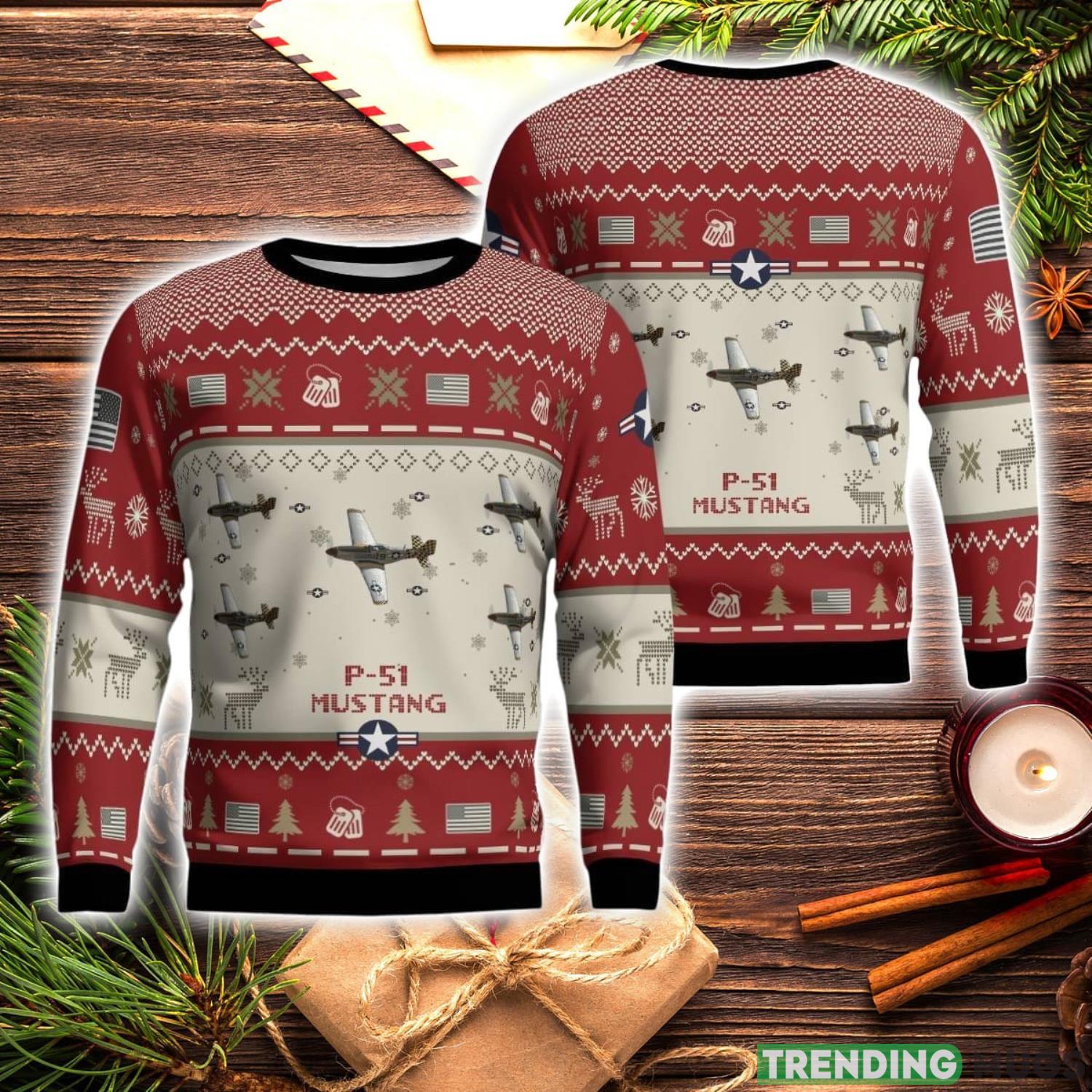 P-51 Mustang Checkertail Clan P51 19 Aircraft Red Ugly Christmas Sweater Christmas Season Gift Veteran USA Air Force 3D Sweater Product Photo 1 P-51 Mustang Checkertail Clan P51 19 Aircraft Red Ugly Christmas Sweater Christmas Season Gift Veteran USA Air Force 3D Sweater Product Photo 1