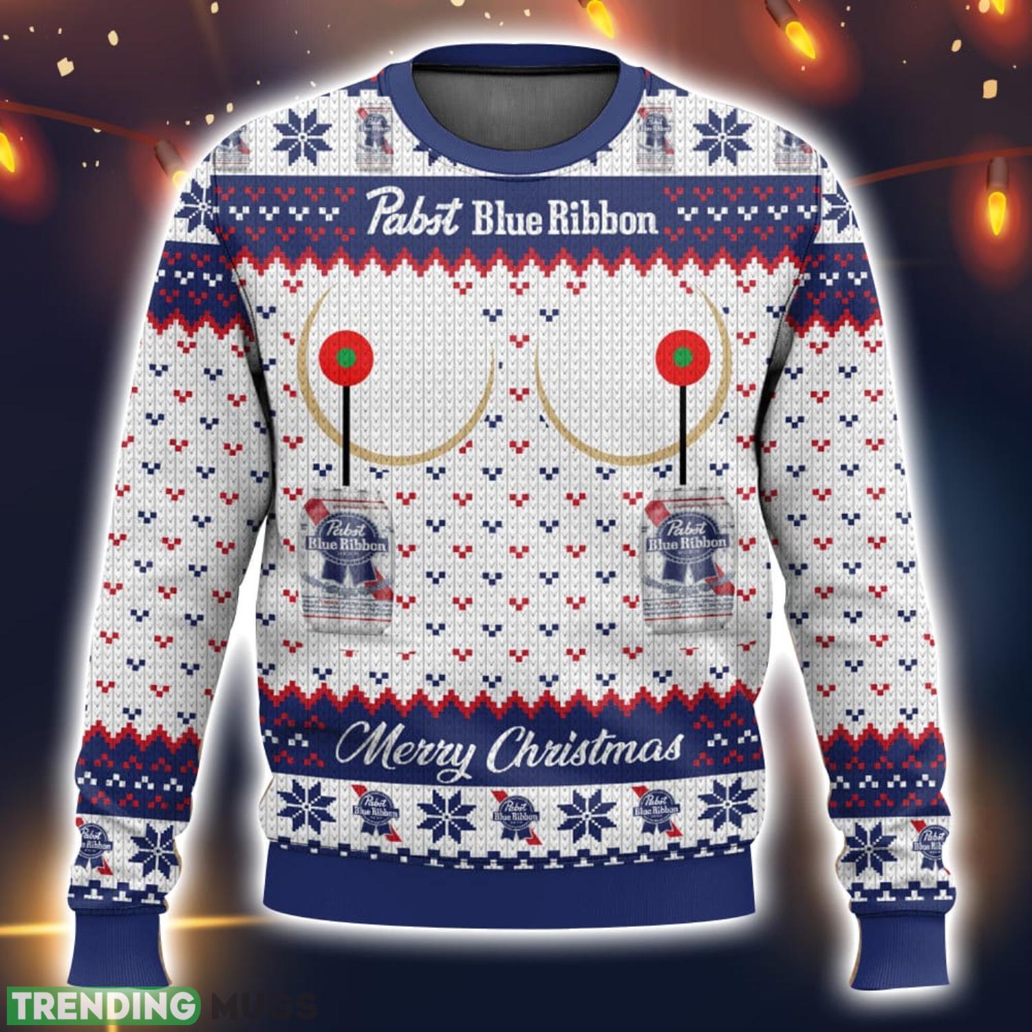 Pabst Blue Ribbon Titties Funny Ugly Christmas Sweater 2023 Christmas Gift 3D Sweater Product Photo 1