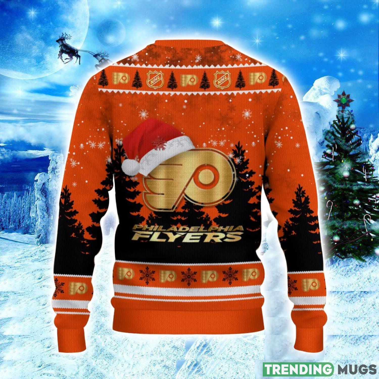 Philadelphia Flyers Logo Wearing Santa Hat Christmas Gift Ugly Christmas Sweater Christmas Gift Ideas 3D Sweater Philadelphia Flyers Logo Wearing Santa Hat Christmas Gift Ugly Christmas Sweater Christmas Gift Ideas 3D Sweater