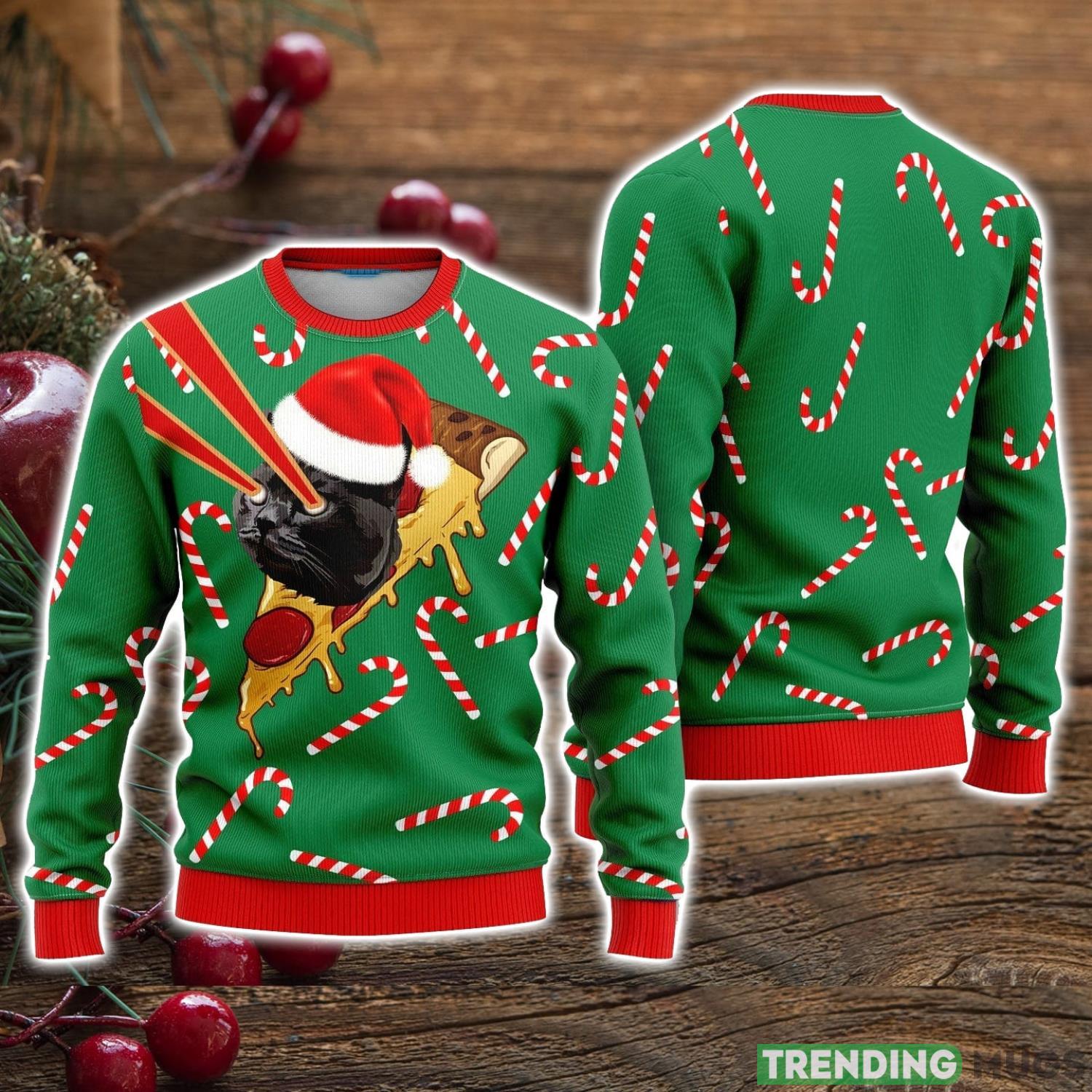 Pizza Cat With Laser Eyes Christmas Special Holiday Ugly Christmas Sweater Christmas Holiday Gift For Men And Women Product Photo 1