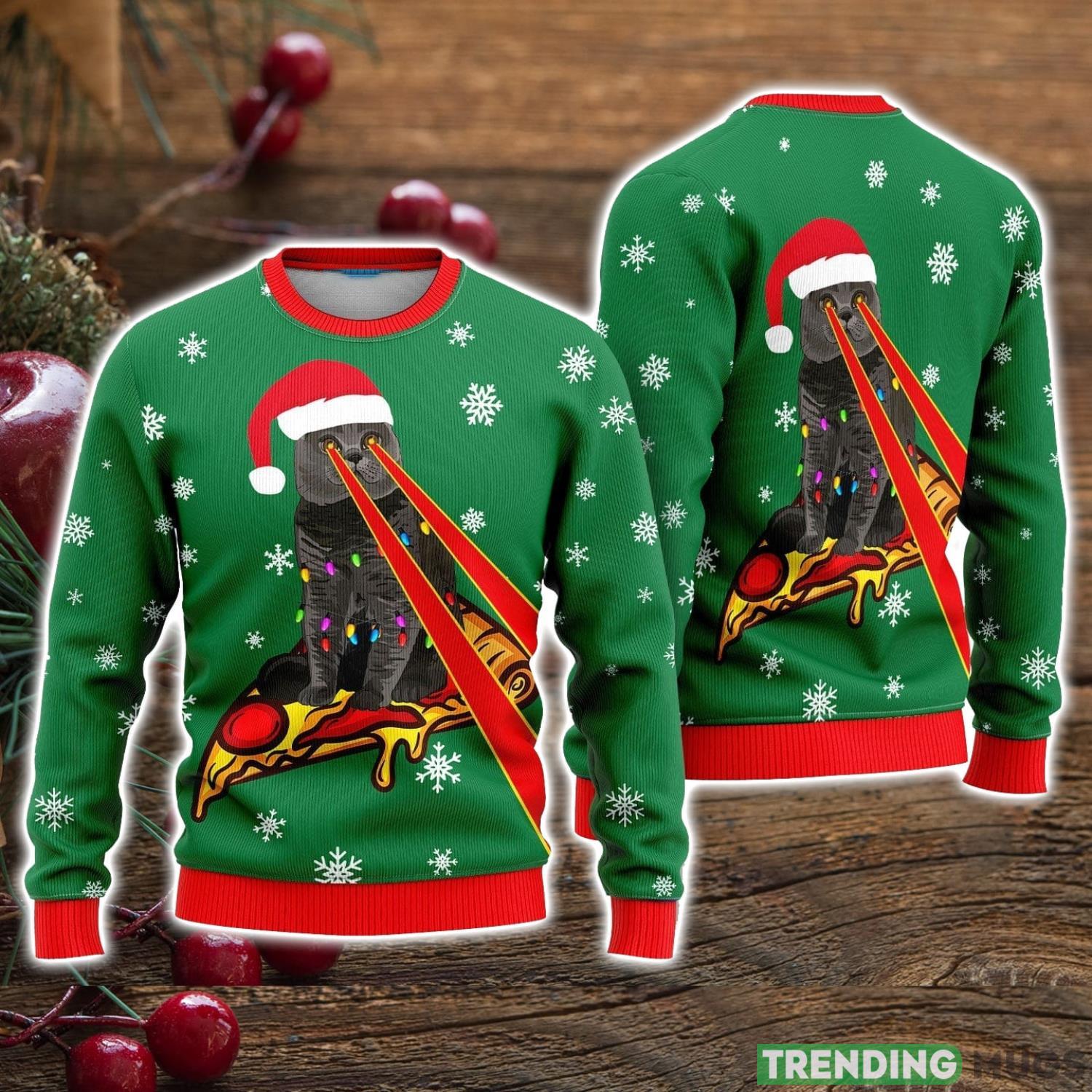Pizza Cat With Laser Eyes Ugly Christmas Sweater Christmas Holiday Gift For Men And Women Product Photo 1 Pizza Cat With Laser Eyes Ugly Christmas Sweater Christmas Holiday Gift For Men And Women Product Photo 1