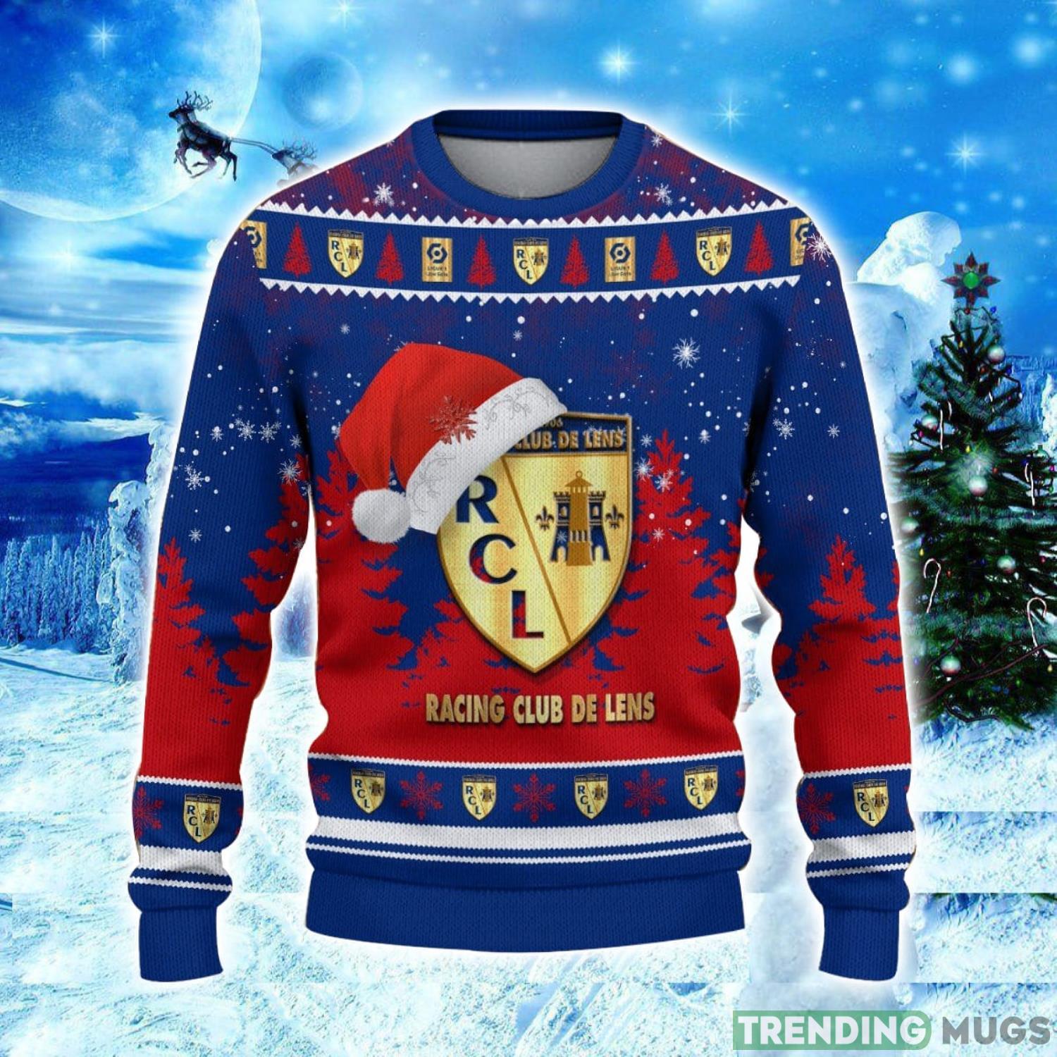 Racing Club de Lens Logo Wearing Santa Hat Ugly Christmas Sweater Unisex 3D Christmas sweater 3D Sweater Racing Club de Lens Logo Wearing Santa Hat Ugly Christmas Sweater Unisex 3D Christmas sweater 3D Sweater