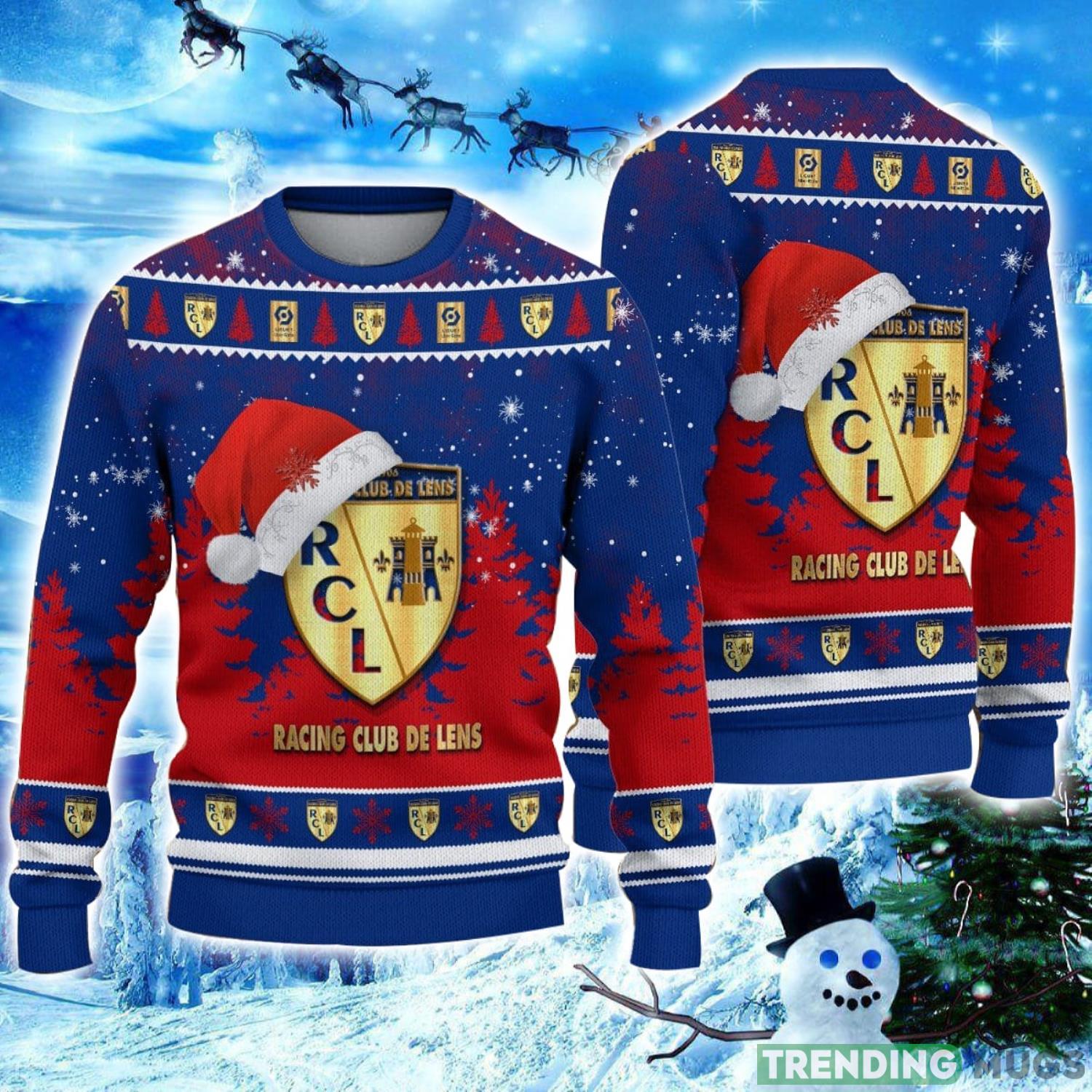Racing Club de Lens Logo Wearing Santa Hat Ugly Christmas Sweater Unisex 3D Christmas sweater Product Photo 1 Racing Club de Lens Logo Wearing Santa Hat Ugly Christmas Sweater Unisex 3D Christmas sweater Product Photo 1