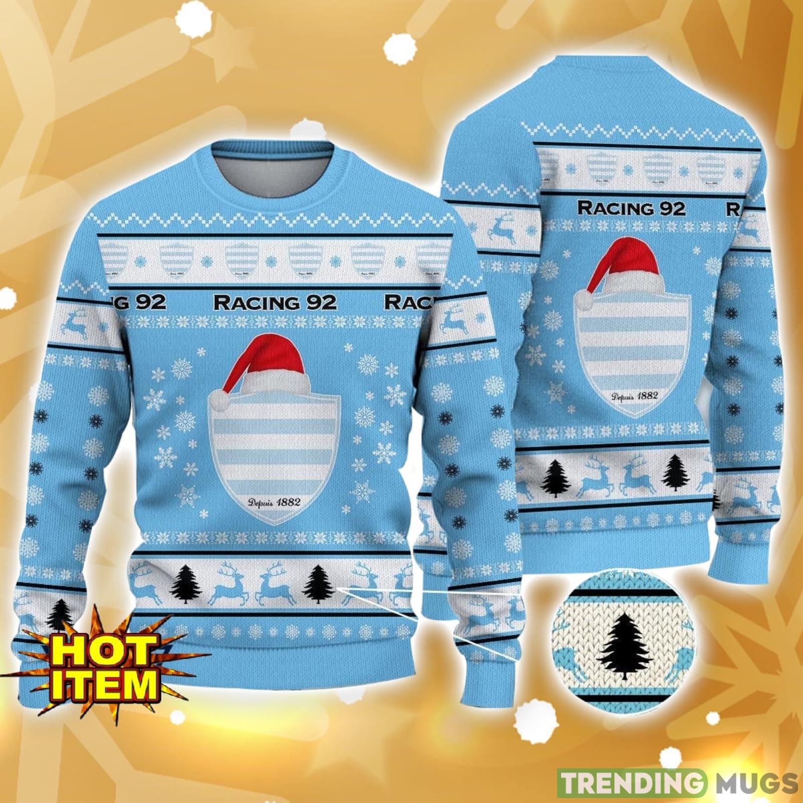Racing Santa Hat Pattern Ugly Christmas Sweater Holiday Gft Product Photo 1 Racing Santa Hat Pattern Ugly Christmas Sweater Holiday Gft Product Photo 1