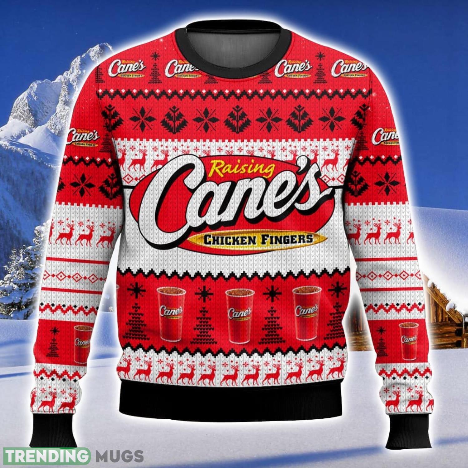 Raising Cane’s All Over Printed Ugly Christmas Sweater Trending Christmas Gift Ideas Product Photo 1 Raising Cane’s All Over Printed Ugly Christmas Sweater Trending Christmas Gift Ideas Product Photo 1