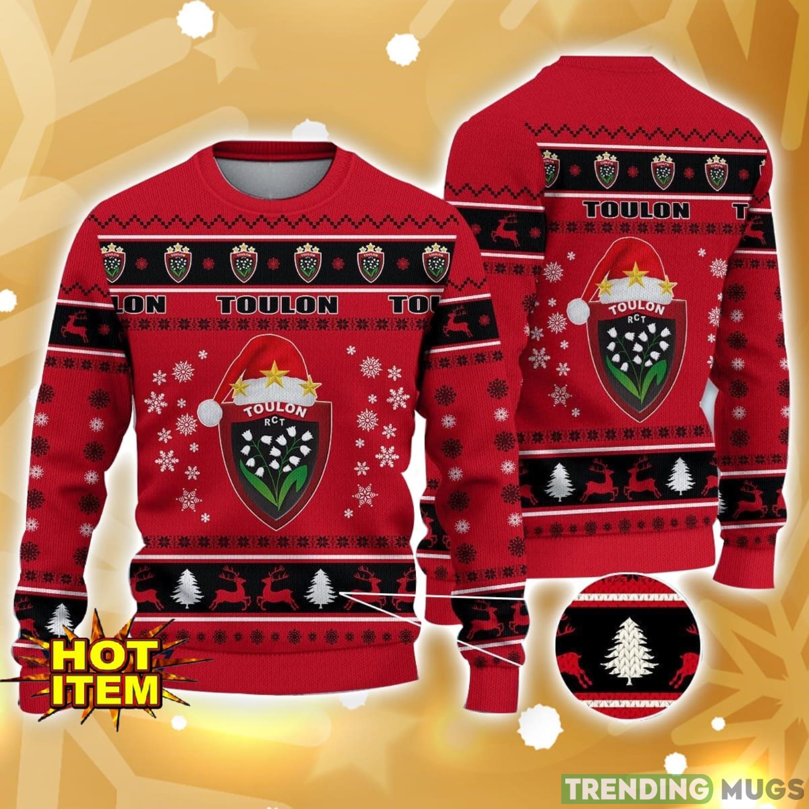 RC Toulonnais Santa Hat Pattern Ugly Christmas Sweater Holiday Gft Product Photo 1 RC Toulonnais Santa Hat Pattern Ugly Christmas Sweater Holiday Gft Product Photo 1