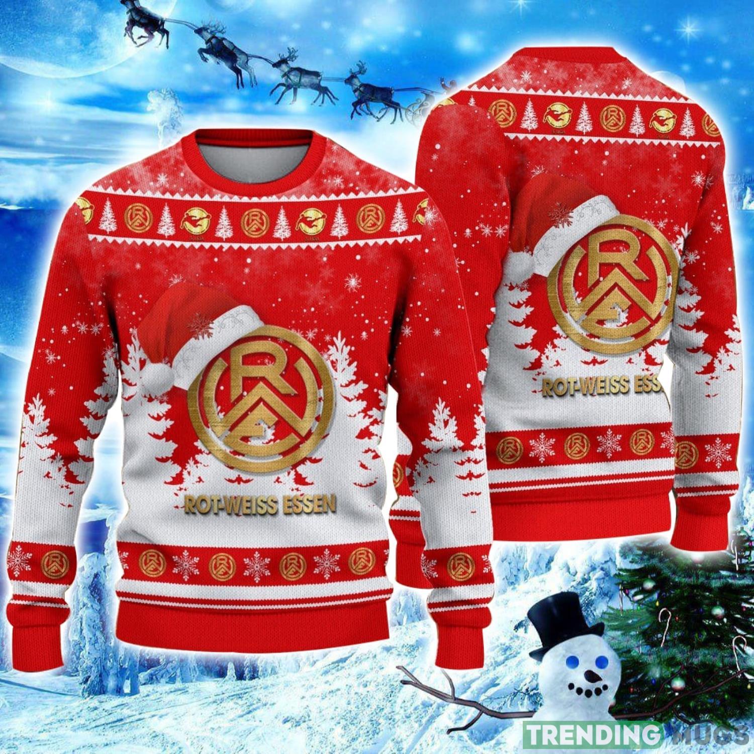 Rot-Weiss Essen e.V Logo Wearing Santa Hat Ugly Christmas Sweater Unisex 3D Christmas sweater Product Photo 1 Rot-Weiss Essen e.V Logo Wearing Santa Hat Ugly Christmas Sweater Unisex 3D Christmas sweater Product Photo 1