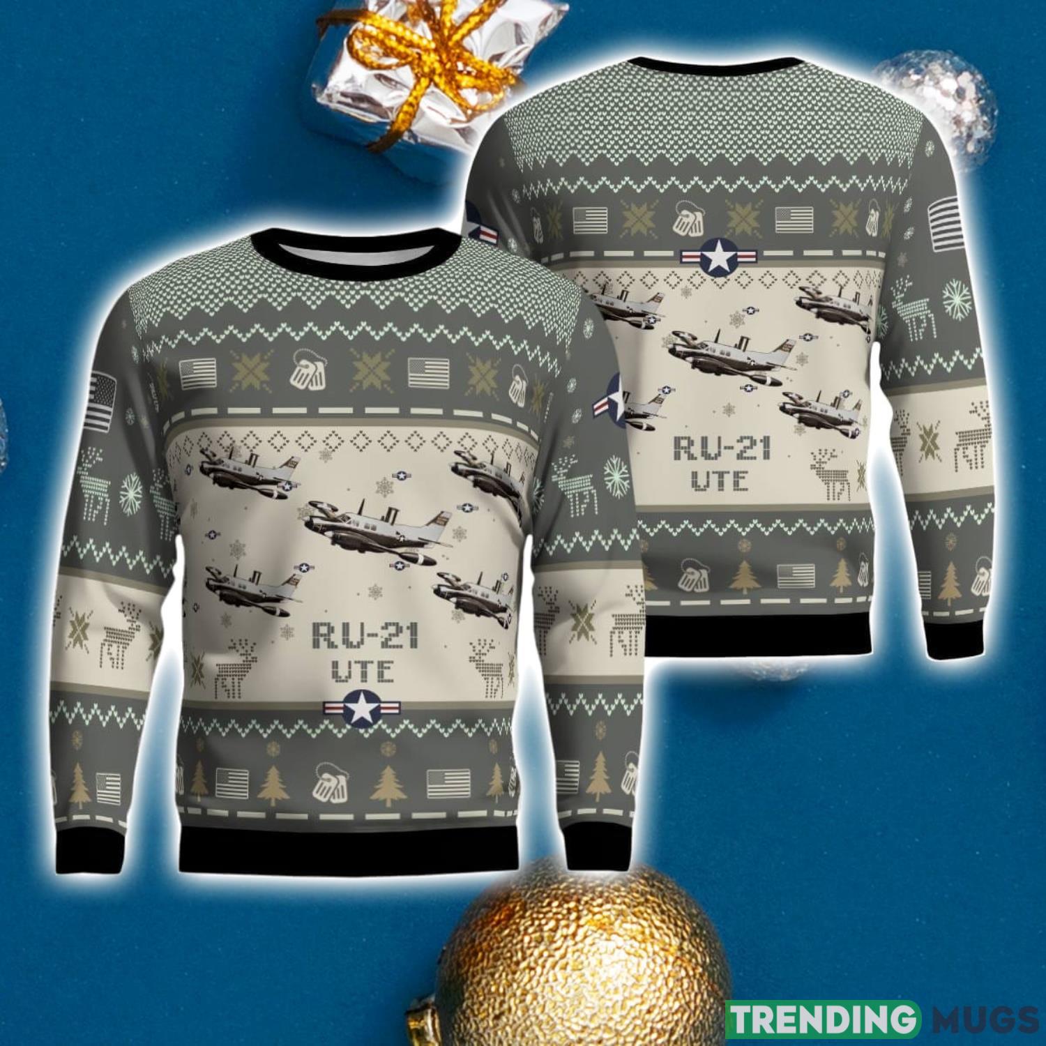 RU-21 UTE RU21 Aircraft New Trend Veteran Sweater AOP Ugly Christmas Sweater Gift For Christmas Military Color Product Photo 1
