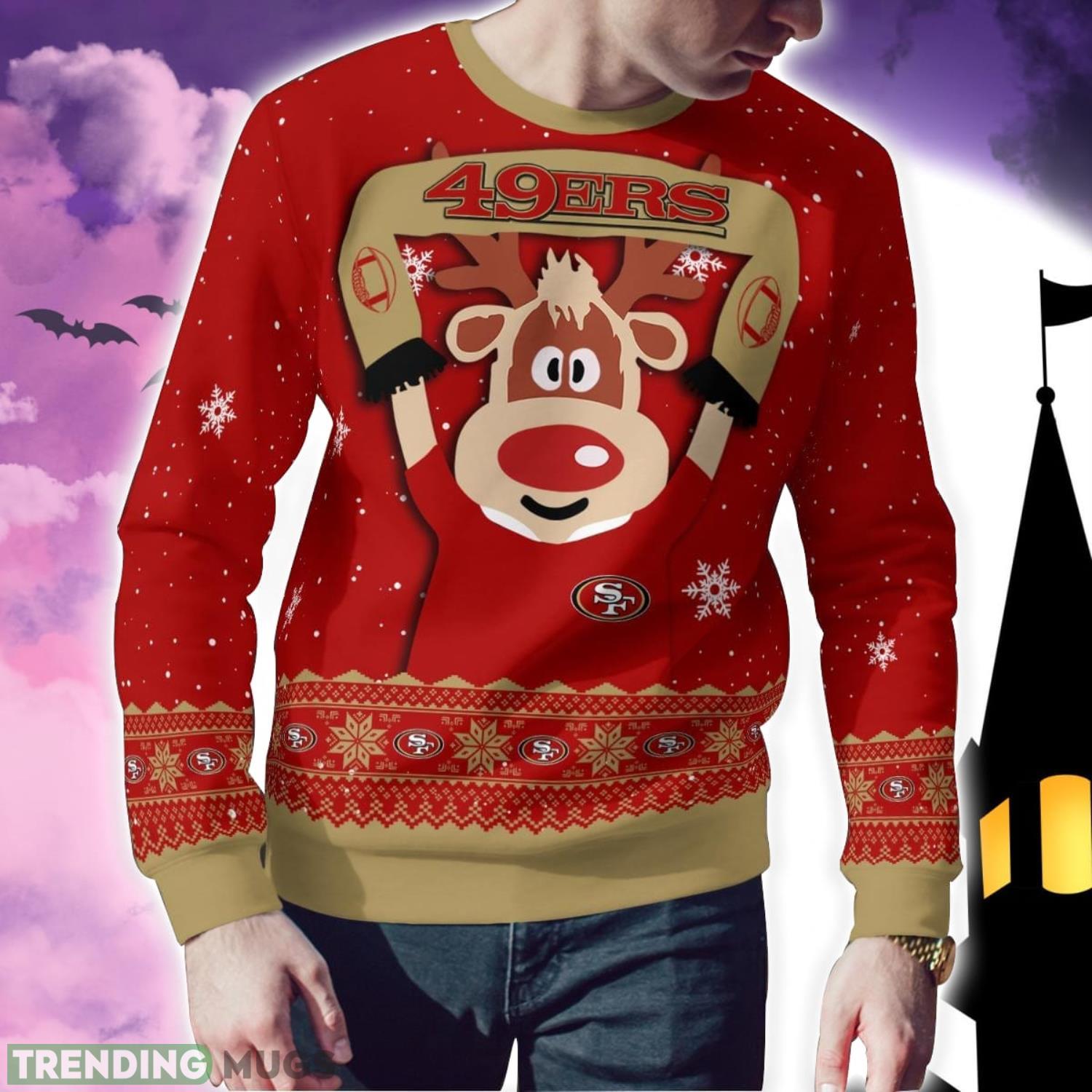 San Francisco 49ers Cute Reindeer Ugly Christmas Sweater Christmas Party Gift 3D Sweater San Francisco 49ers Cute Reindeer Ugly Christmas Sweater Christmas Party Gift 3D Sweater