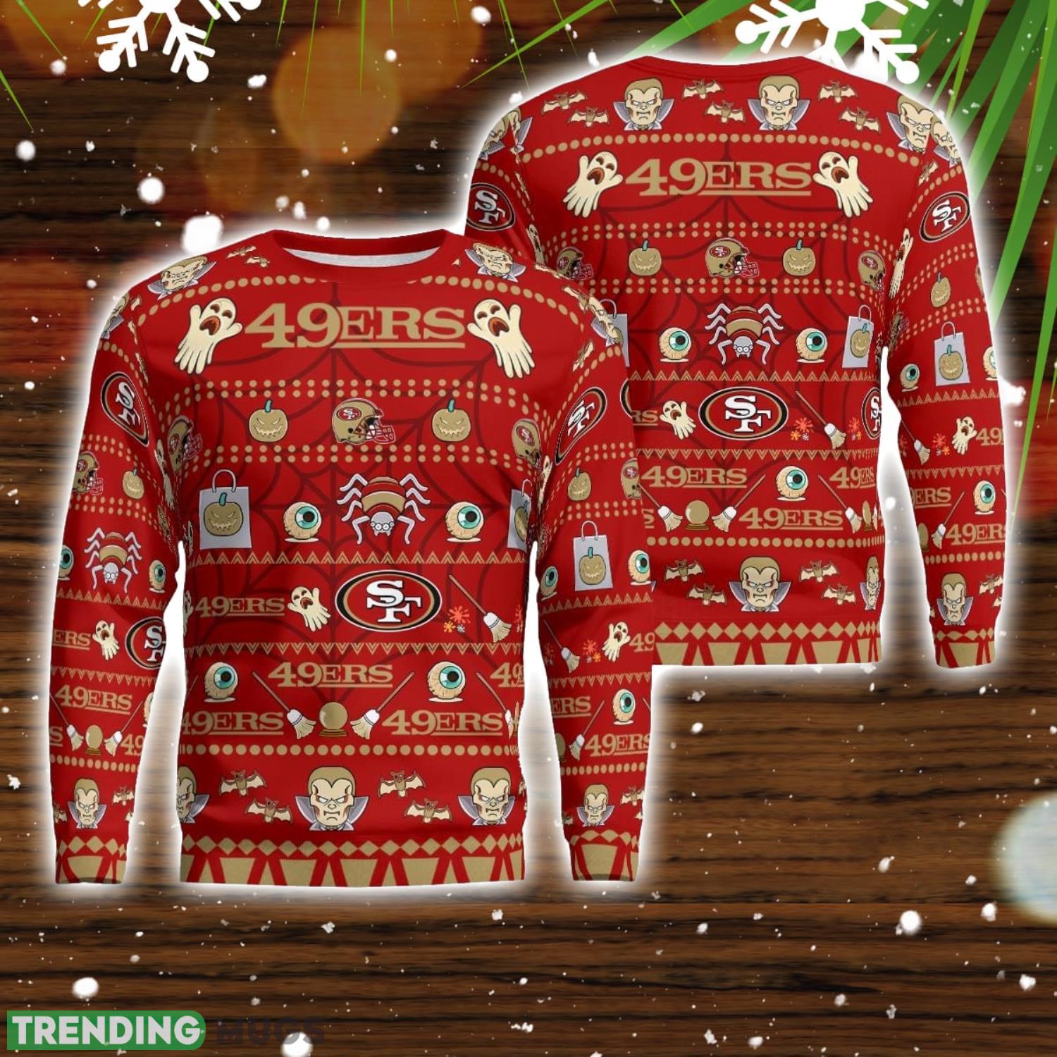 San Francisco 49ers Pumpkin Halloween Spooky Ghost Pattern Funny 3D Sweater Men And Women Gift Product Photo 1 San Francisco 49ers Pumpkin Halloween Spooky Ghost Pattern Funny 3D Sweater Men And Women Gift Product Photo 1