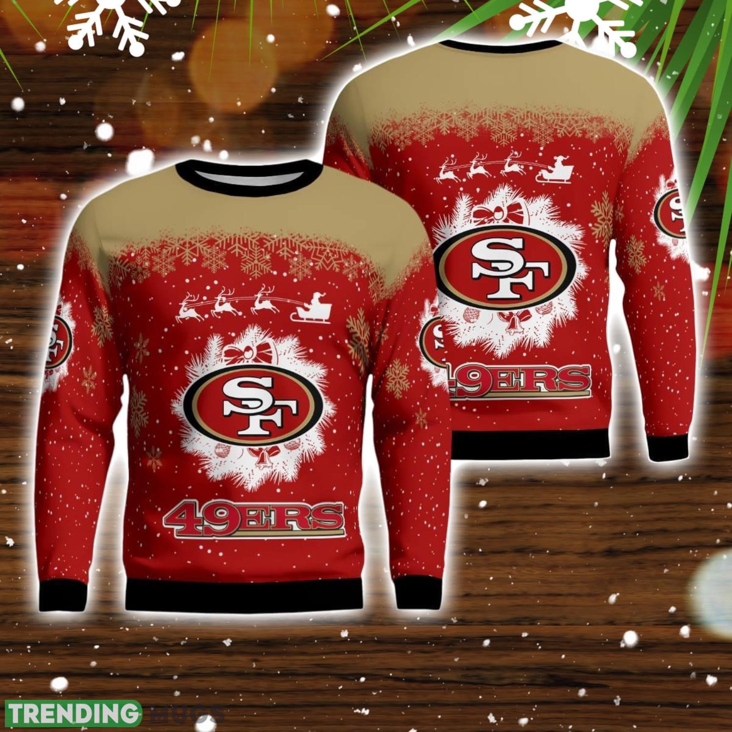 San Francisco 49ers Santa sleigh driving reindeer Pattern Ugly Christmas Sweater Product Photo 1 San Francisco 49ers Santa sleigh driving reindeer Pattern Ugly Christmas Sweater Product Photo 1