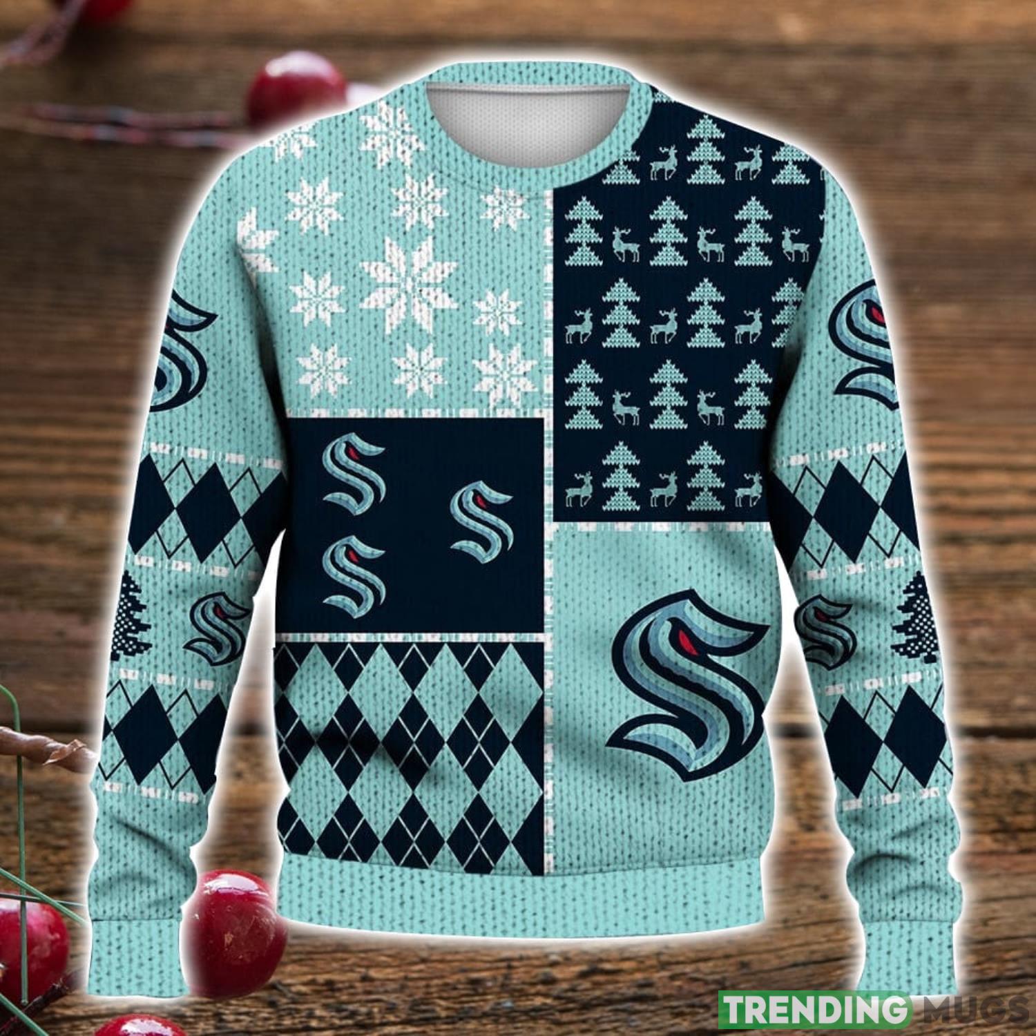 Seattle Kraken Ice Hockey NHL Ugly Christmas Sweater Product Photo 1 Seattle Kraken Ice Hockey NHL Ugly Christmas Sweater Product Photo 1