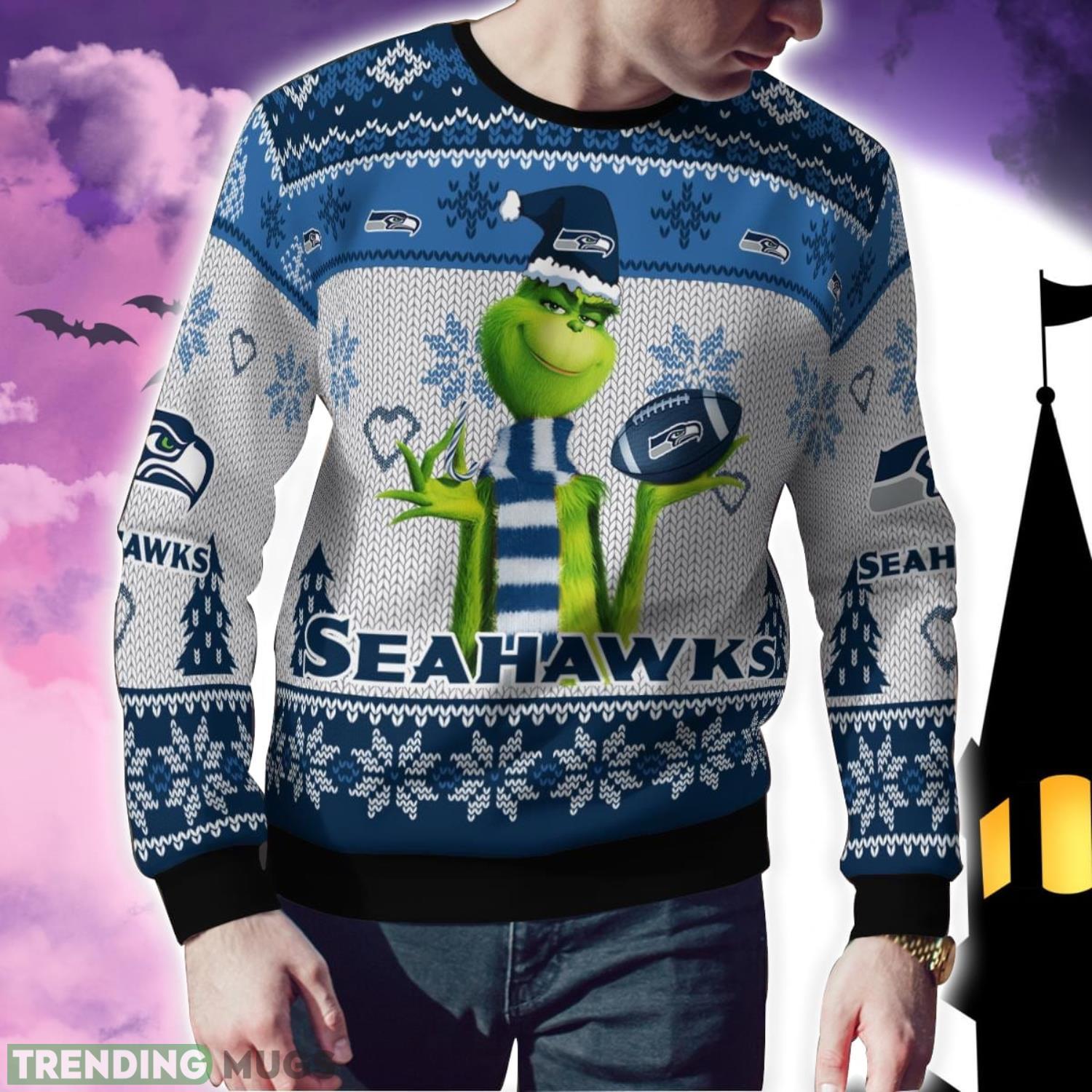 Seattle Seahawks Grinch Snowflake Pattern Ugly Sweater Christmas 3D Sweater Seattle Seahawks Grinch Snowflake Pattern Ugly Sweater Christmas 3D Sweater