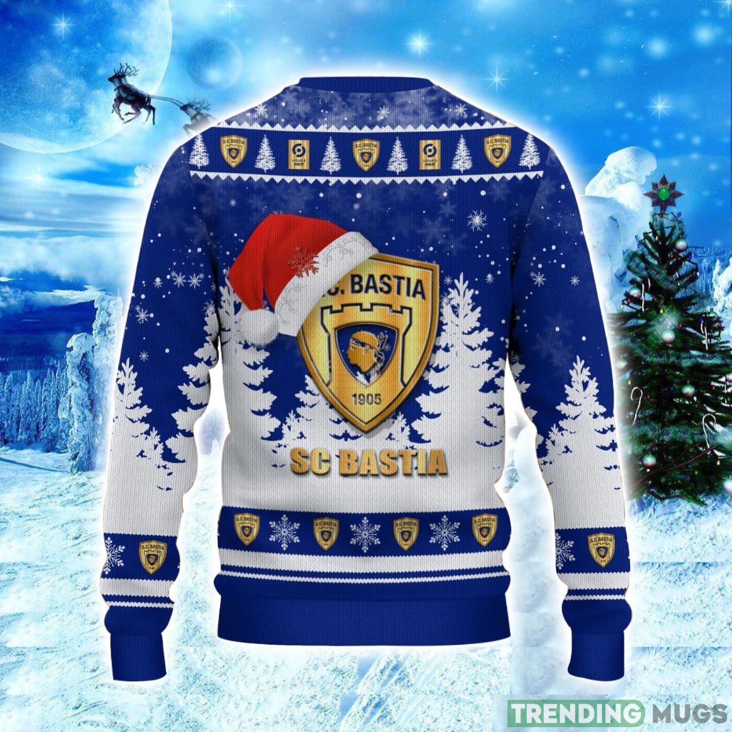 Sporting Club di Bastia Logo Wearing Santa Hat Ugly Christmas Sweater Unisex 3D Christmas sweater 3D Sweater Sporting Club di Bastia Logo Wearing Santa Hat Ugly Christmas Sweater Unisex 3D Christmas sweater 3D Sweater