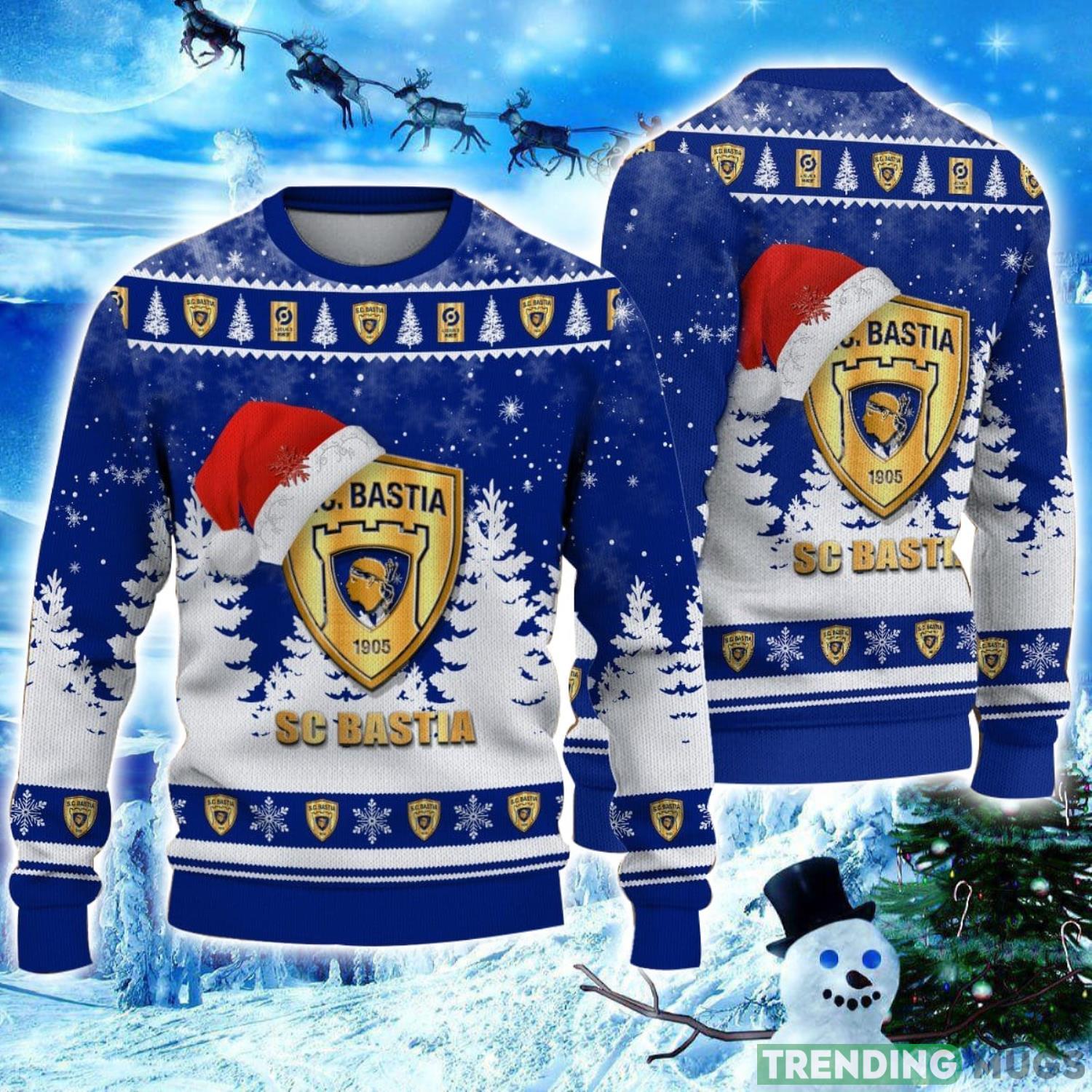 Sporting Club di Bastia Logo Wearing Santa Hat Ugly Christmas Sweater Unisex 3D Christmas sweater Product Photo 1 Sporting Club di Bastia Logo Wearing Santa Hat Ugly Christmas Sweater Unisex 3D Christmas sweater Product Photo 1