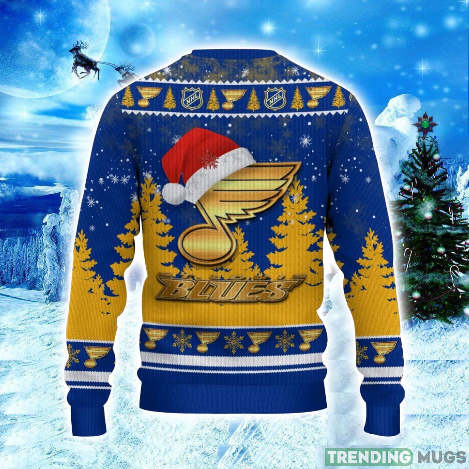 St Louis Blues Logo Wearing Santa Hat Christmas Gift Ugly Christmas Sweater Christmas Gift Ideas 3D Sweater St Louis Blues Logo Wearing Santa Hat Christmas Gift Ugly Christmas Sweater Christmas Gift Ideas 3D Sweater