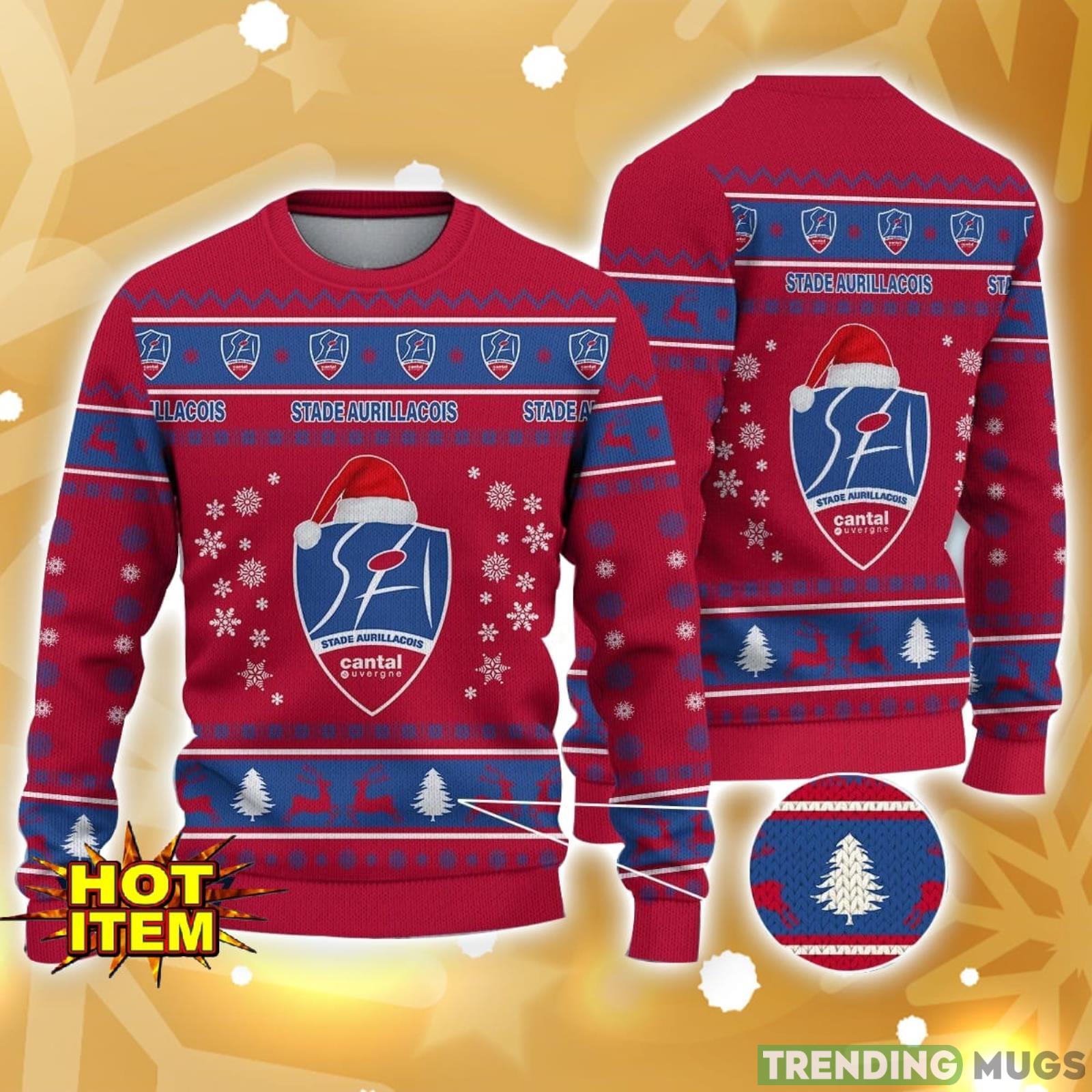 Stade Aurillacois Cantal Auvergne Santa Hat Pattern Ugly Christmas Sweater Holiday Gft Product Photo 1 Stade Aurillacois Cantal Auvergne Santa Hat Pattern Ugly Christmas Sweater Holiday Gft Product Photo 1