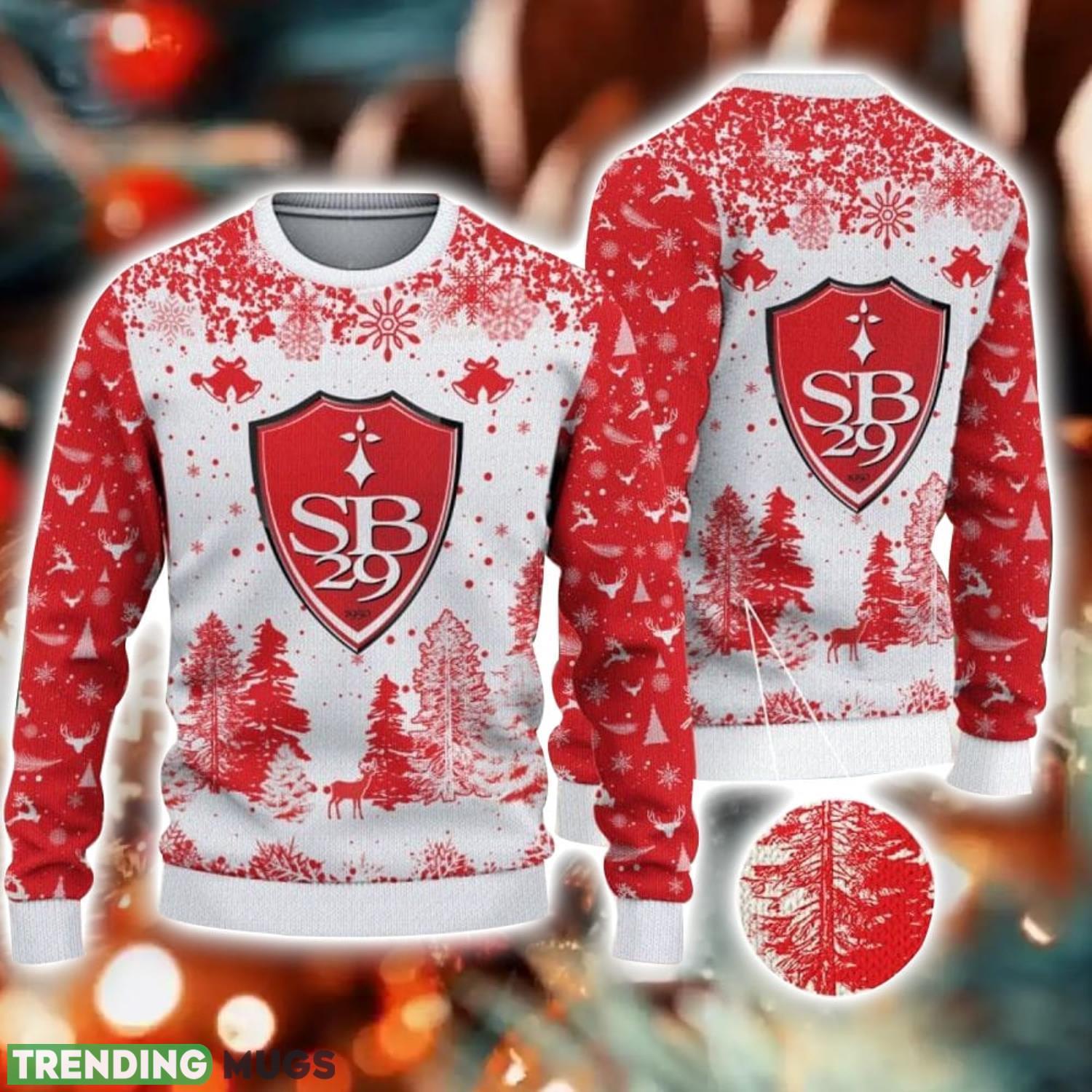 Stade Brestois 29 Big Logo Pine Trees Big Fans Gift Christmas Sweater For Men And Women Product Photo 1 Stade Brestois 29 Big Logo Pine Trees Big Fans Gift Christmas Sweater For Men And Women Product Photo 1