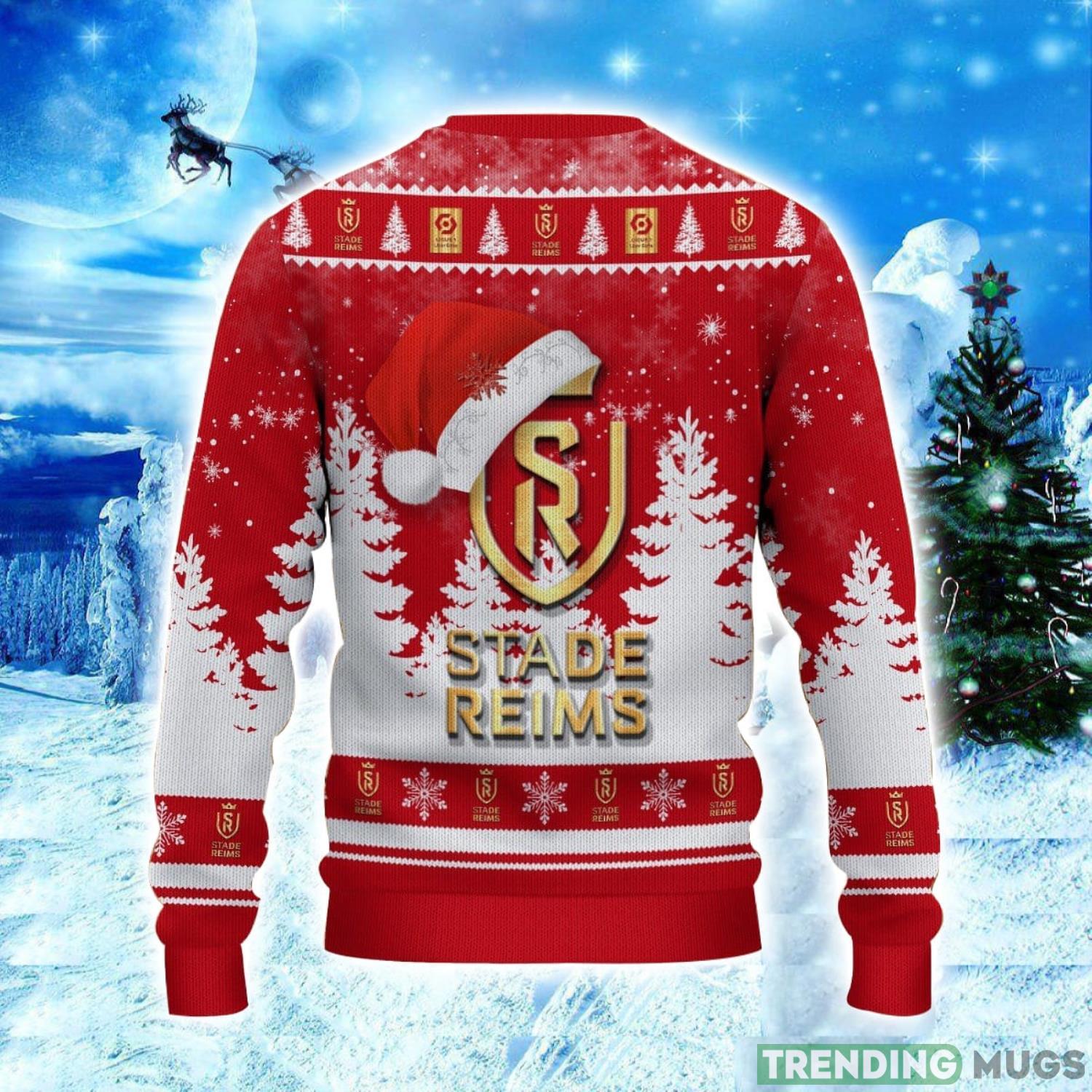 Stade de Reims Logo Wearing Santa Hat Ugly Christmas Sweater Unisex 3D Christmas sweater 3D Sweater Stade de Reims Logo Wearing Santa Hat Ugly Christmas Sweater Unisex 3D Christmas sweater 3D Sweater