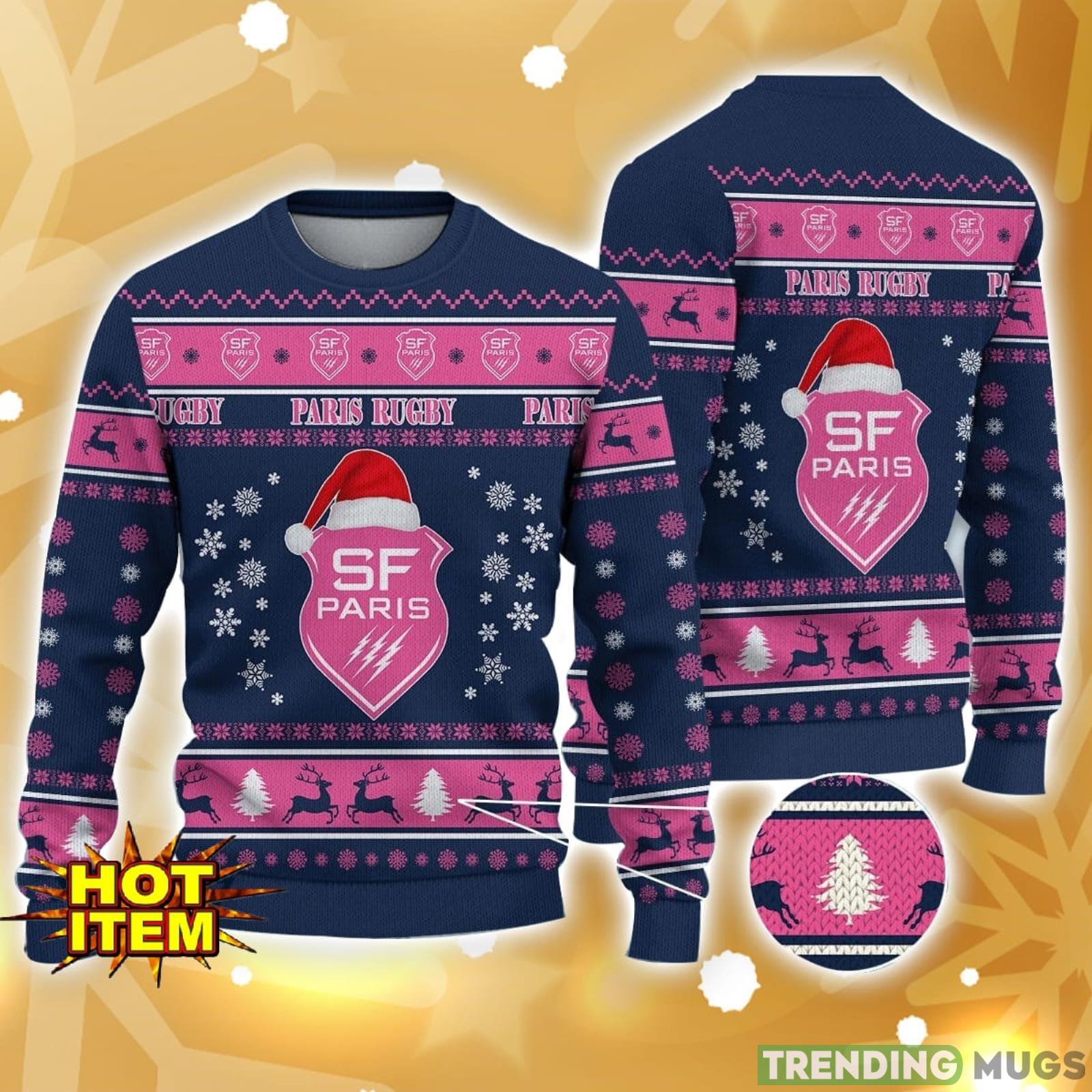 Stade Francais Santa Hat Pattern Ugly Christmas Sweater Holiday Gft Product Photo 1 Stade Francais Santa Hat Pattern Ugly Christmas Sweater Holiday Gft Product Photo 1