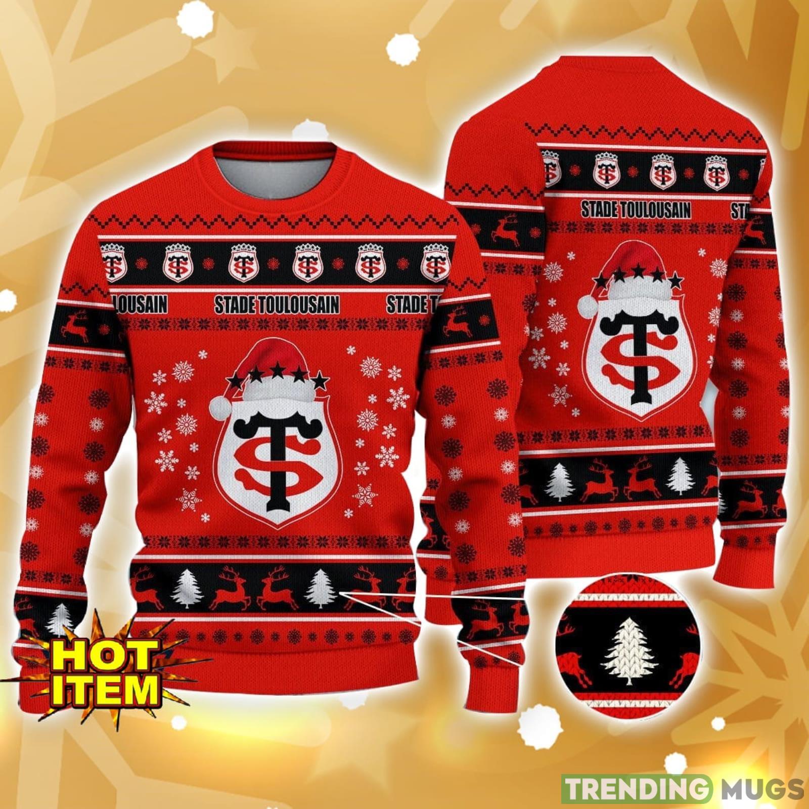 Stade Toulousain Santa Hat Pattern Ugly Christmas Sweater Holiday Gft Product Photo 1 Stade Toulousain Santa Hat Pattern Ugly Christmas Sweater Holiday Gft Product Photo 1