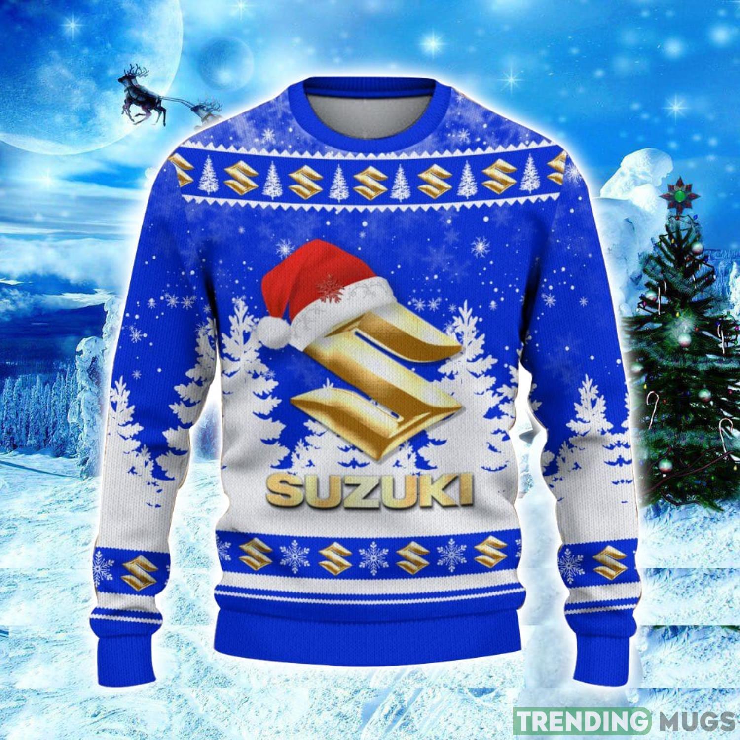 Suzuki Blue Logo Wearing Santa Hat Christmas Gift Ugly Christmas Sweater Christmas Gift Ideas 3D Sweater Suzuki Blue Logo Wearing Santa Hat Christmas Gift Ugly Christmas Sweater Christmas Gift Ideas 3D Sweater