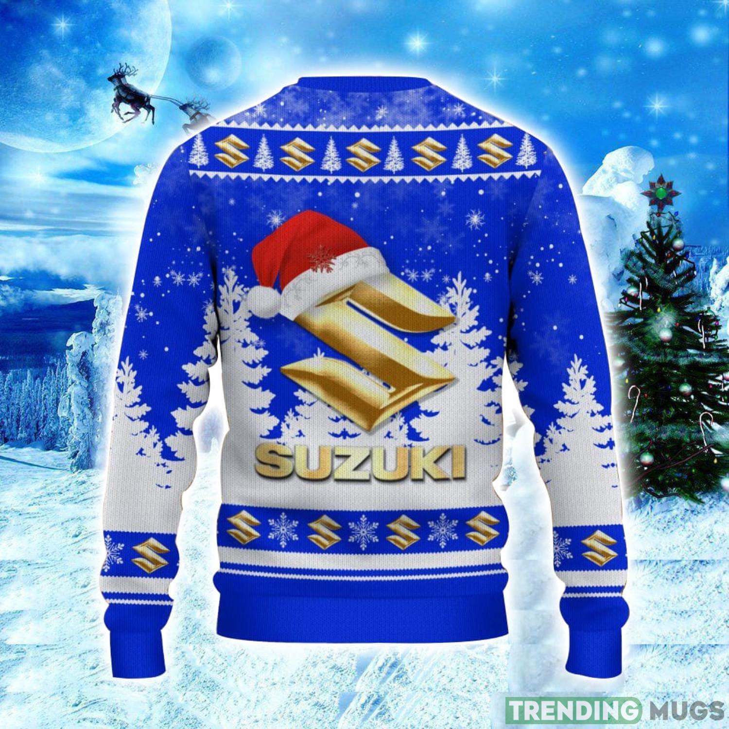 Suzuki Blue Logo Wearing Santa Hat Christmas Gift Ugly Christmas Sweater Christmas Gift Ideas 3D Sweater Suzuki Blue Logo Wearing Santa Hat Christmas Gift Ugly Christmas Sweater Christmas Gift Ideas 3D Sweater
