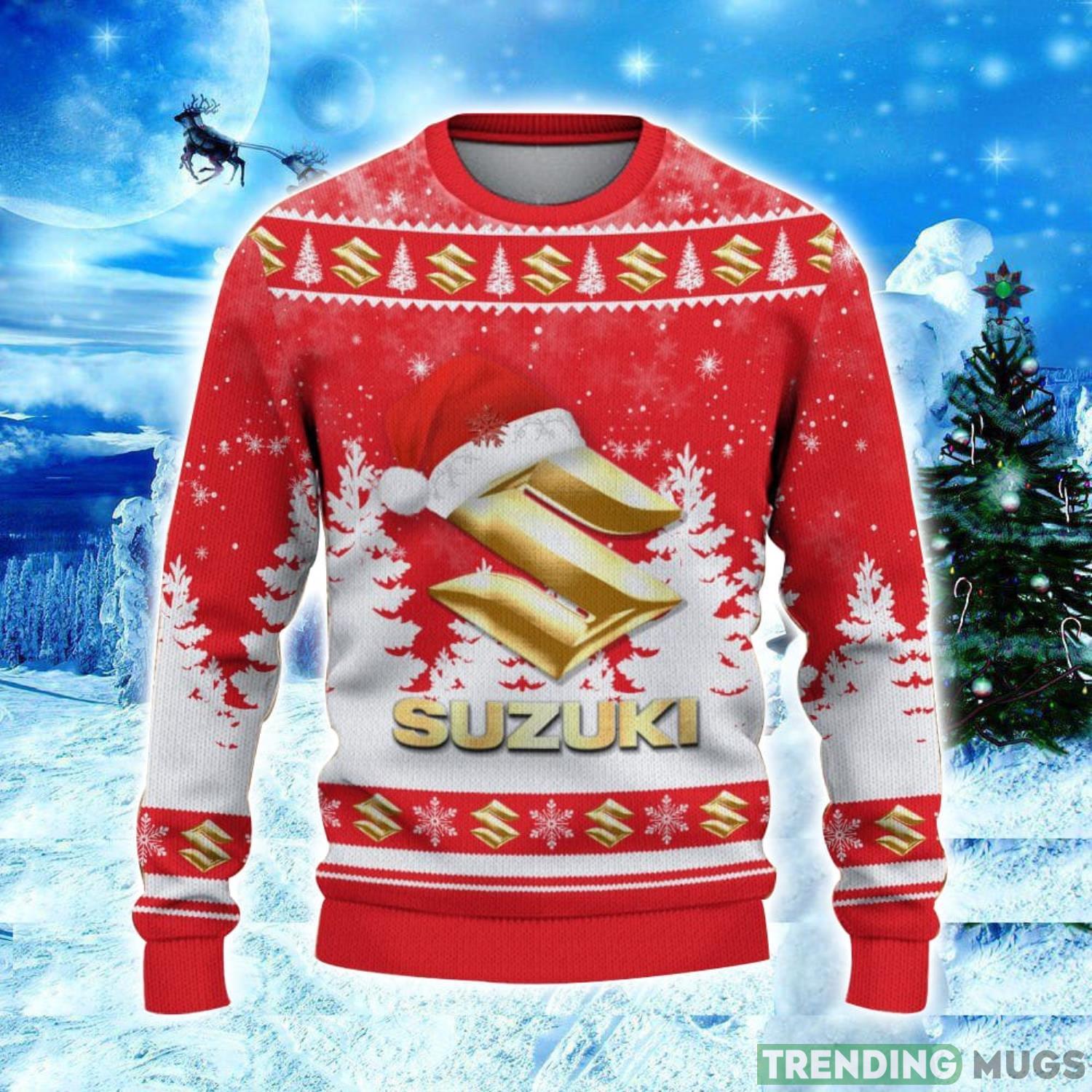 Suzuki Logo Wearing Santa Hat Christmas Gift Ugly Christmas Sweater Christmas Gift Ideas 3D Sweater Suzuki Logo Wearing Santa Hat Christmas Gift Ugly Christmas Sweater Christmas Gift Ideas 3D Sweater