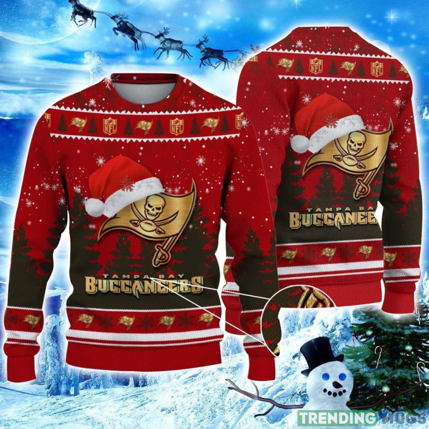 Tampa Bay Buccaneers Logo Wearing Santa Hat Christmas Gift Ugly Christmas Sweater Christmas Gift Ideas Product Photo 1 Tampa Bay Buccaneers Logo Wearing Santa Hat Christmas Gift Ugly Christmas Sweater Christmas Gift Ideas Product Photo 1