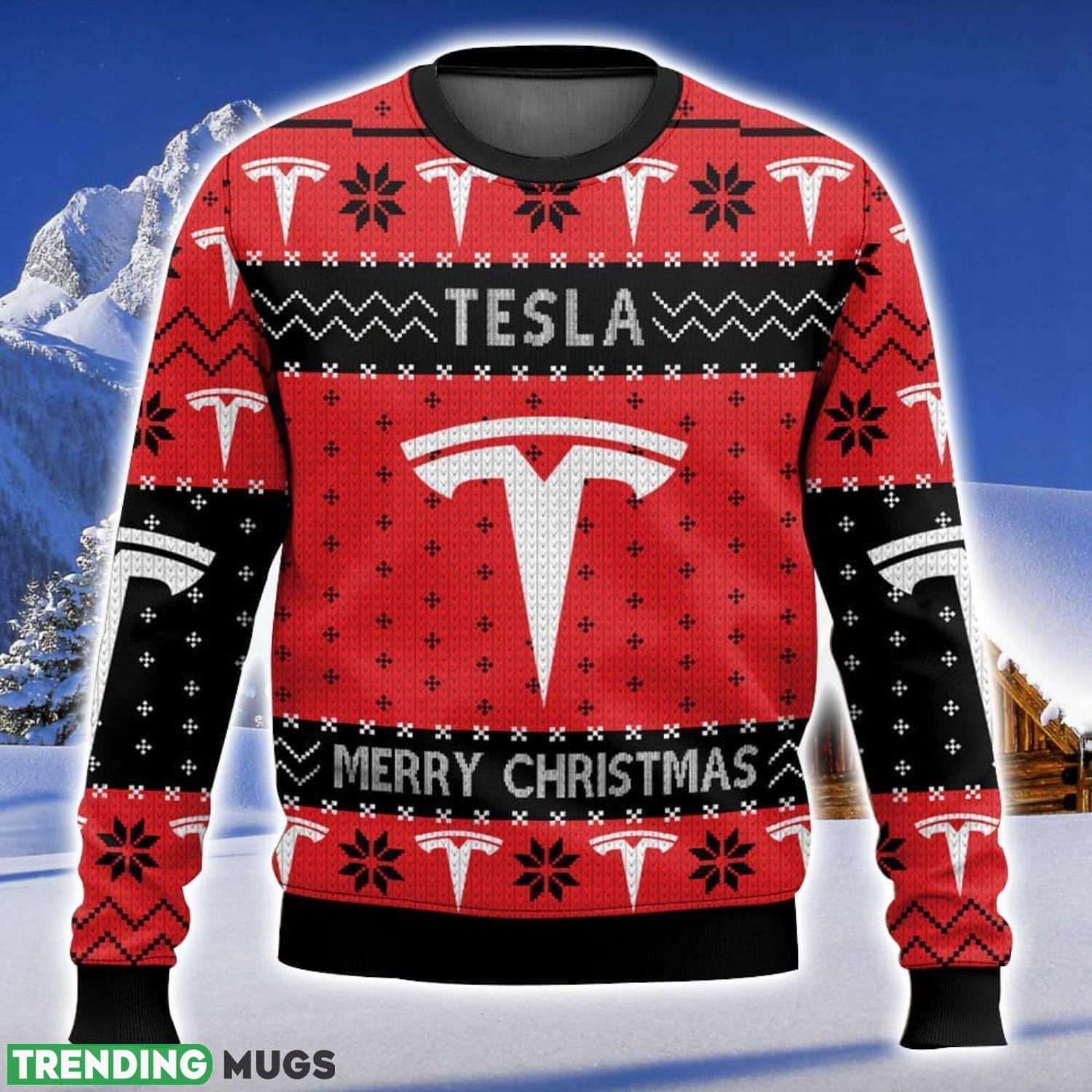 Tesla All Over Printed Ugly Christmas Sweater Trending Christmas Gift Ideas Product Photo 1 Tesla All Over Printed Ugly Christmas Sweater Trending Christmas Gift Ideas Product Photo 1