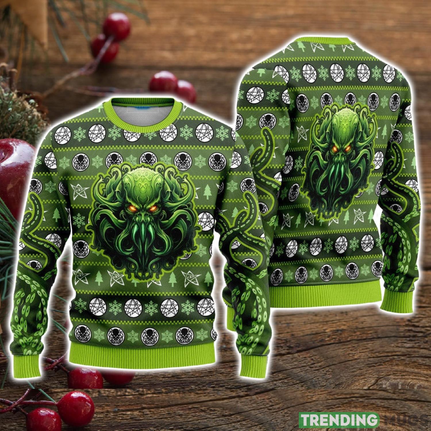 The Call Of Great Old One Green Octopus Ugly Christmas Sweater Christmas Holiday Gift For Men And Women Product Photo 1 The Call Of Great Old One Green Octopus Ugly Christmas Sweater Christmas Holiday Gift For Men And Women Product Photo 1