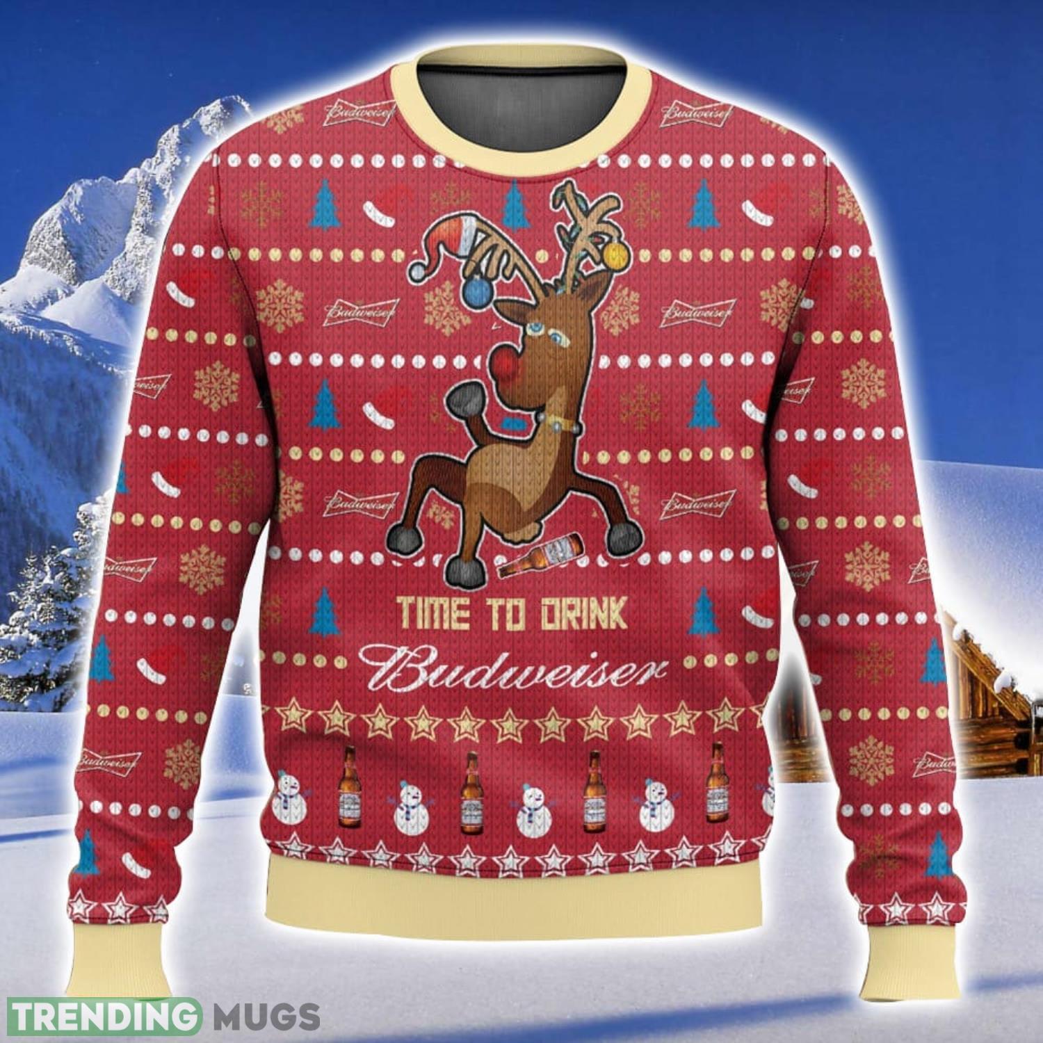 Time To Drink Budweiser All Over Printed Ugly Christmas Sweater Trending Christmas Gift Ideas Product Photo 1 Time To Drink Budweiser All Over Printed Ugly Christmas Sweater Trending Christmas Gift Ideas Product Photo 1