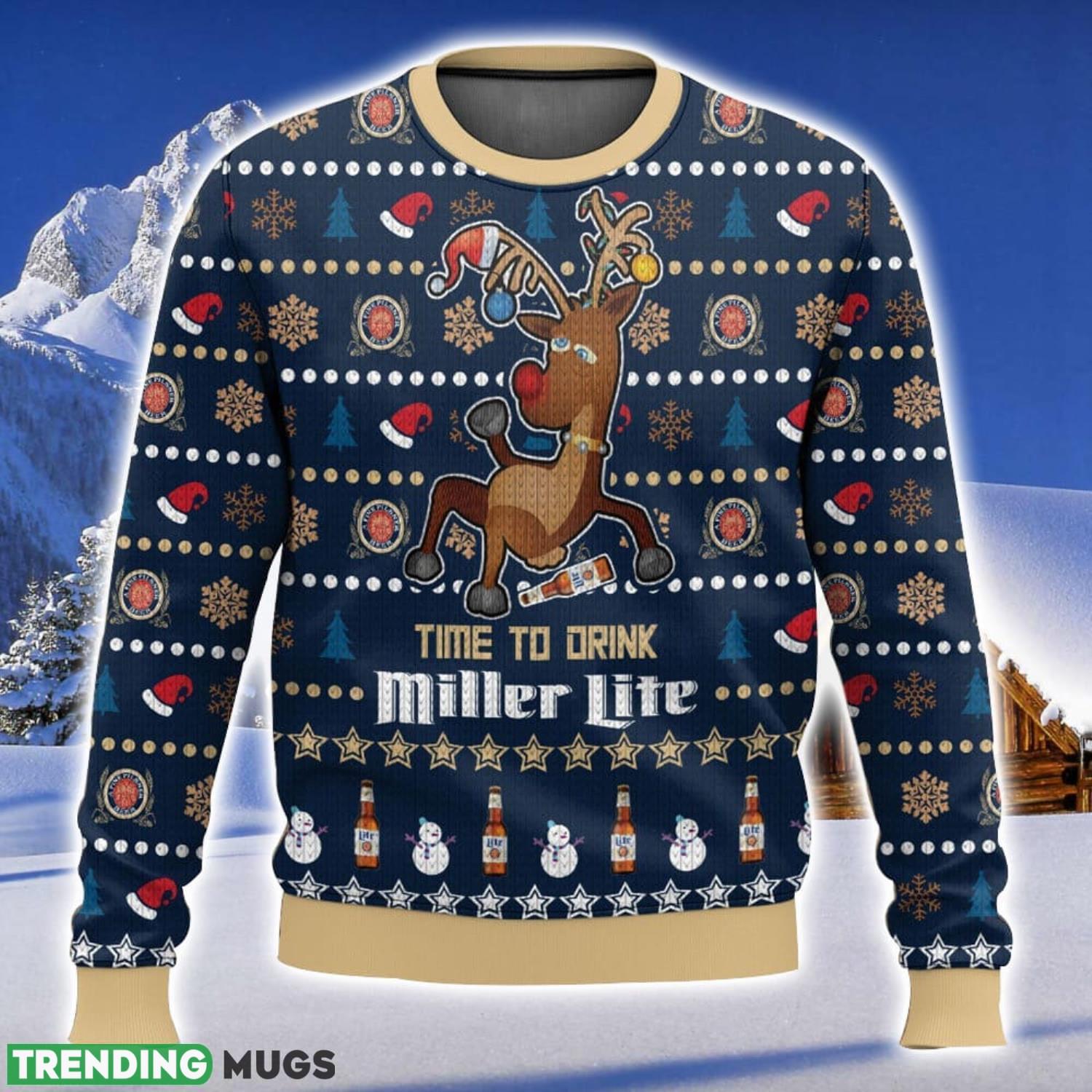Time To Drink Miller Lite All Over Printed Ugly Christmas Sweater Trending Christmas Gift Ideas Product Photo 1 Time To Drink Miller Lite All Over Printed Ugly Christmas Sweater Trending Christmas Gift Ideas Product Photo 1