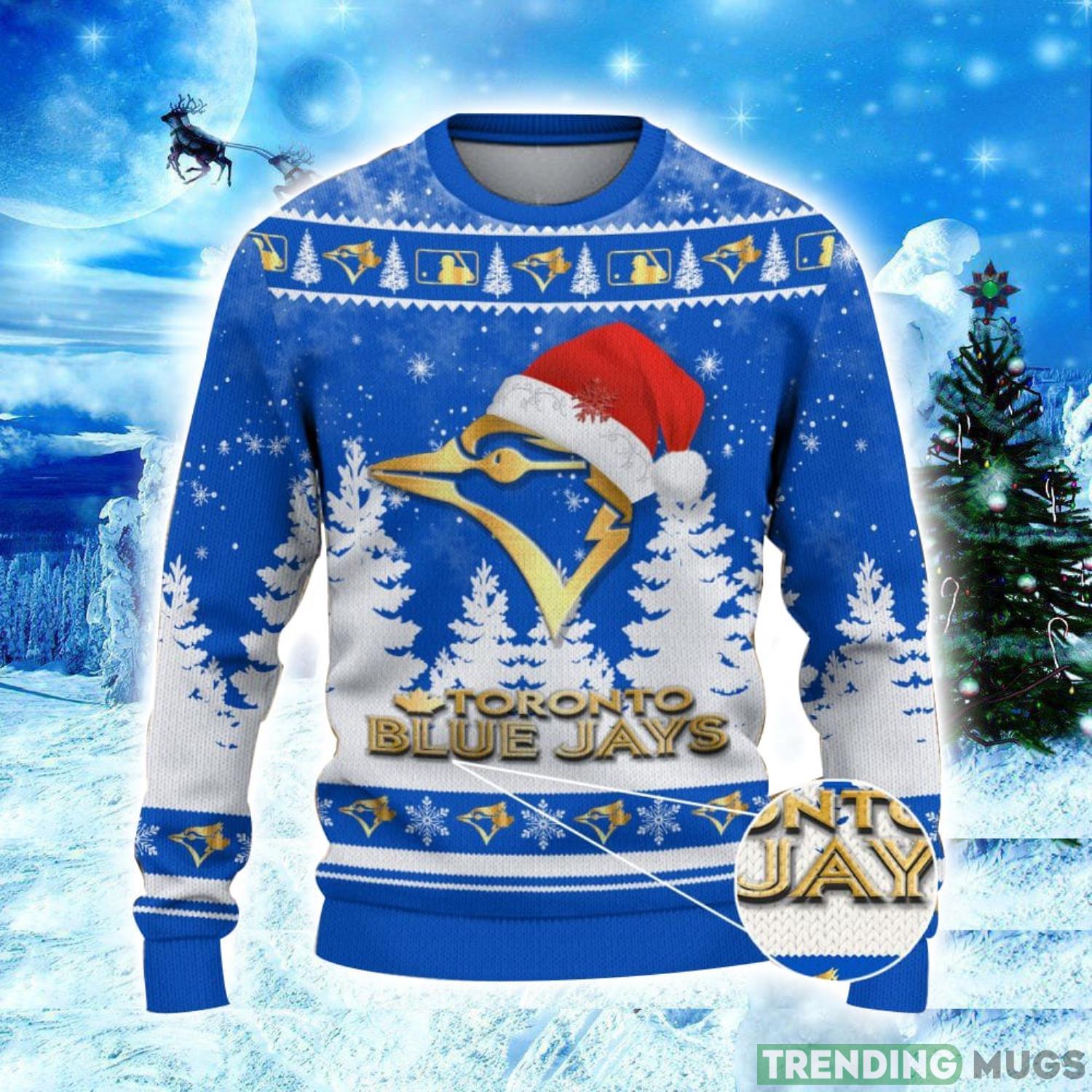 Toronto Blue Jays Logo Wearing Santa Hat Christmas Gift Ugly Christmas Sweater Christmas Gift Ideas 3D Sweater Toronto Blue Jays Logo Wearing Santa Hat Christmas Gift Ugly Christmas Sweater Christmas Gift Ideas 3D Sweater