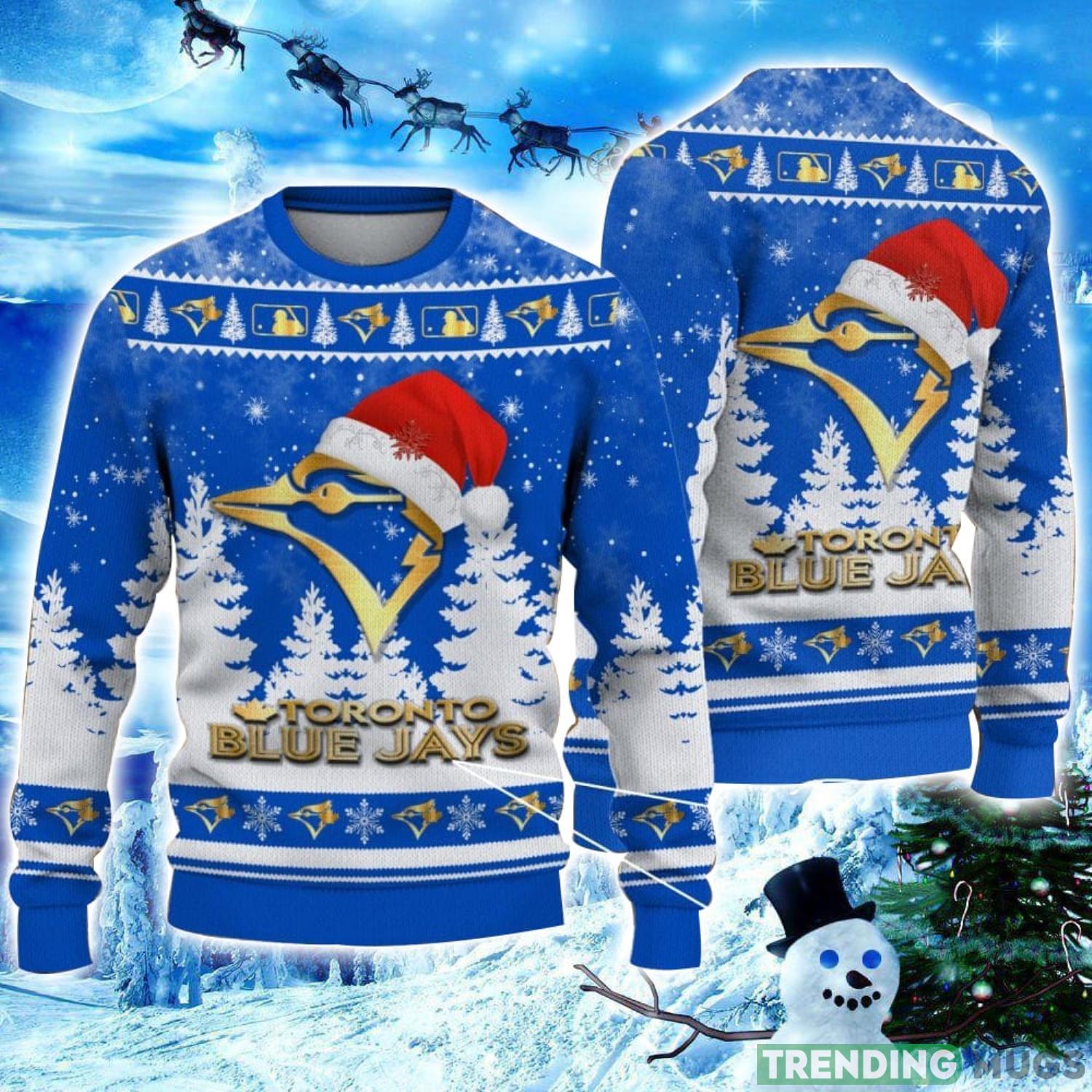 Toronto Blue Jays Logo Wearing Santa Hat Christmas Gift Ugly Christmas Sweater Christmas Gift Ideas Product Photo 1 Toronto Blue Jays Logo Wearing Santa Hat Christmas Gift Ugly Christmas Sweater Christmas Gift Ideas Product Photo 1