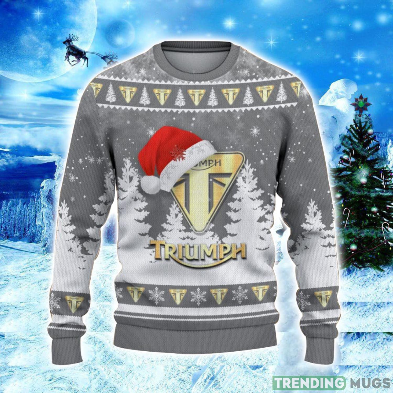 Triumph Motorcycles Logo Wearing Santa Hat Christmas Gift Ugly Christmas Sweater Christmas Gift Ideas 3D Sweater Triumph Motorcycles Logo Wearing Santa Hat Christmas Gift Ugly Christmas Sweater Christmas Gift Ideas 3D Sweater