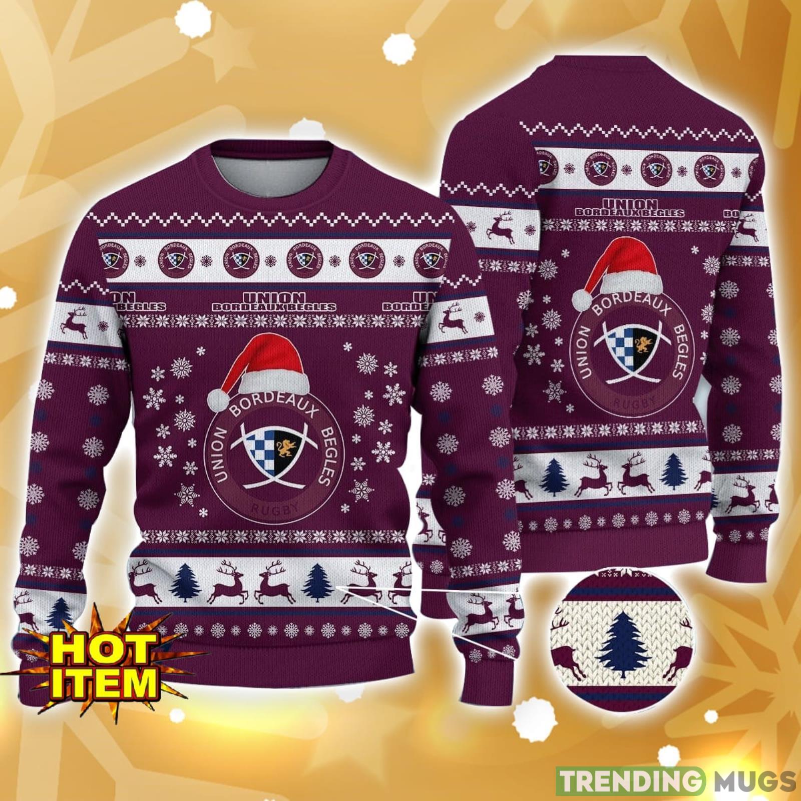 Union Bordeaux Begles Santa Hat Pattern Ugly Christmas Sweater Holiday Gft Product Photo 1 Union Bordeaux Begles Santa Hat Pattern Ugly Christmas Sweater Holiday Gft Product Photo 1
