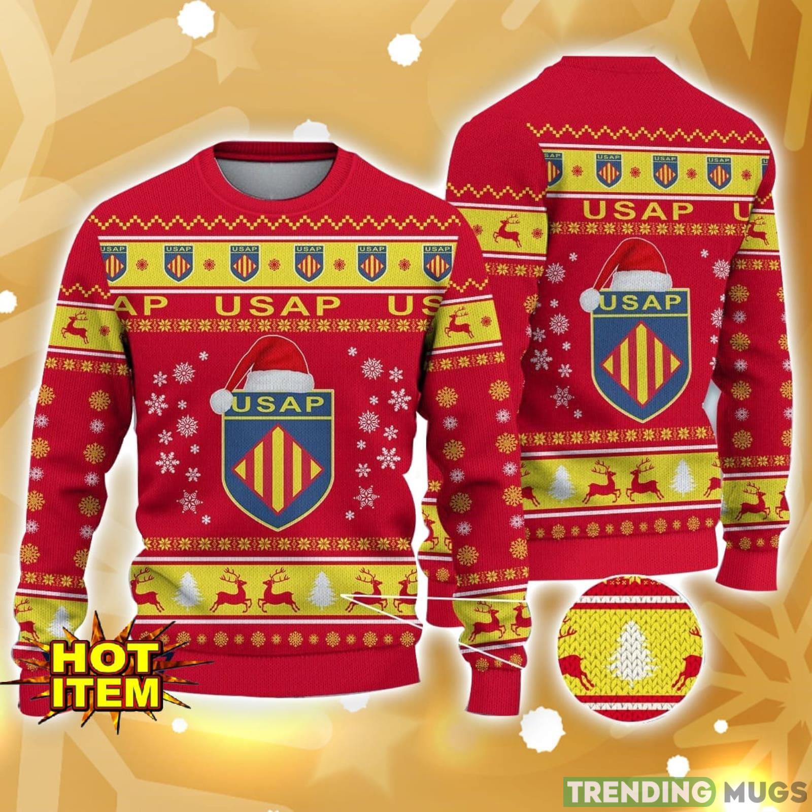 USA Perpignan Santa Hat Pattern Ugly Christmas Sweater Holiday Gft Product Photo 1 USA Perpignan Santa Hat Pattern Ugly Christmas Sweater Holiday Gft Product Photo 1