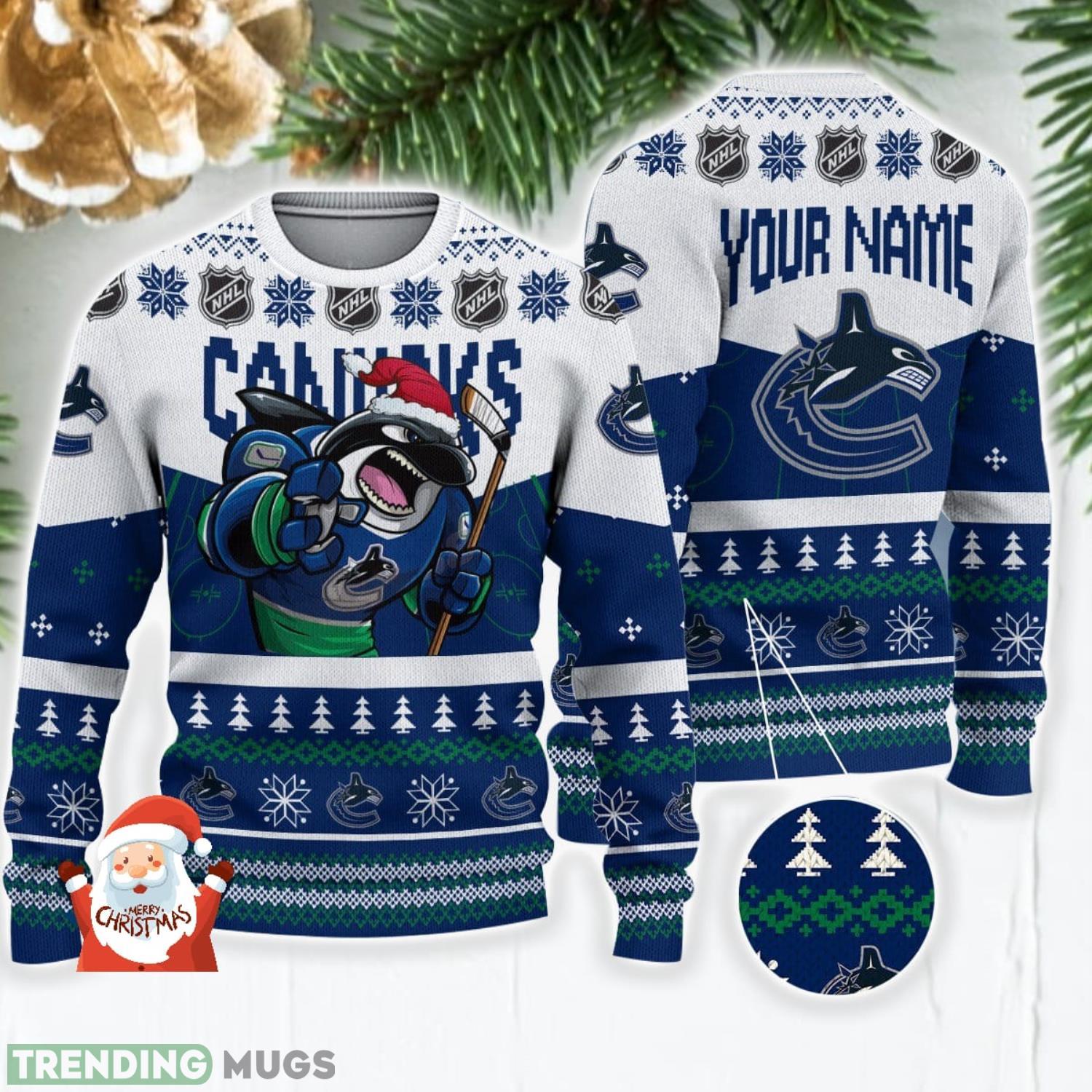 Vancouver Canucks 3D Ugly Christmas Sweater Christmas Holiday Gift Custom Name For Men And Women Product Photo 1 Vancouver Canucks 3D Ugly Christmas Sweater Christmas Holiday Gift Custom Name For Men And Women Product Photo 1
