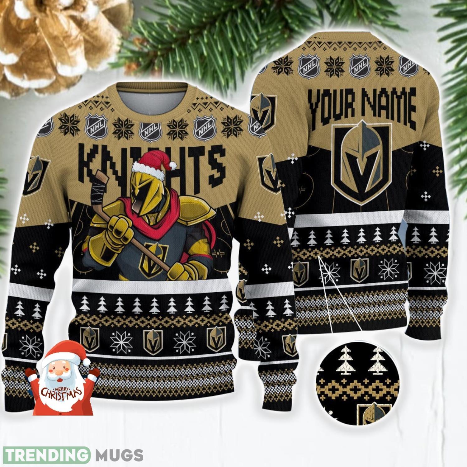 Vegas Golden Knights 3D Ugly Christmas Sweater Christmas Holiday Gift Custom Name For Men And Women Product Photo 1 Vegas Golden Knights 3D Ugly Christmas Sweater Christmas Holiday Gift Custom Name For Men And Women Product Photo 1
