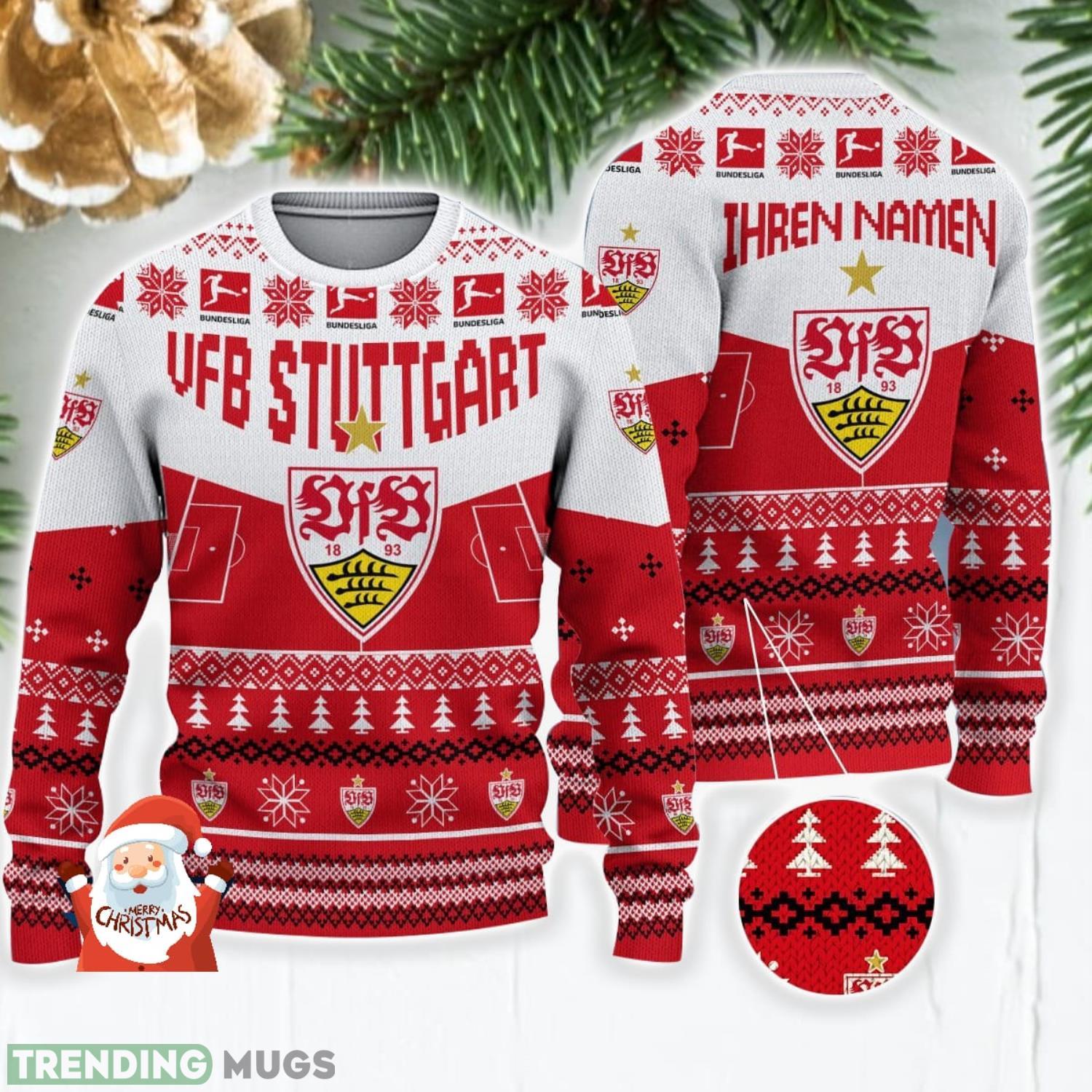 VfB Stuttgart 3D Ugly Christmas Sweater Christmas Holiday Gift Custom Name For Men And Women Product Photo 1 VfB Stuttgart 3D Ugly Christmas Sweater Christmas Holiday Gift Custom Name For Men And Women Product Photo 1