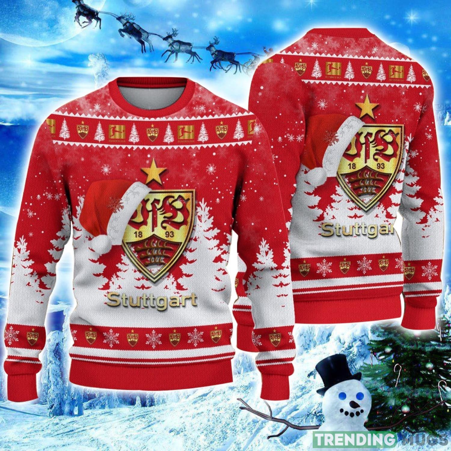 VfB Stuttgart Logo Wearing Santa Hat Ugly Christmas Sweater Unisex 3D Christmas sweater Product Photo 1 VfB Stuttgart Logo Wearing Santa Hat Ugly Christmas Sweater Unisex 3D Christmas sweater Product Photo 1
