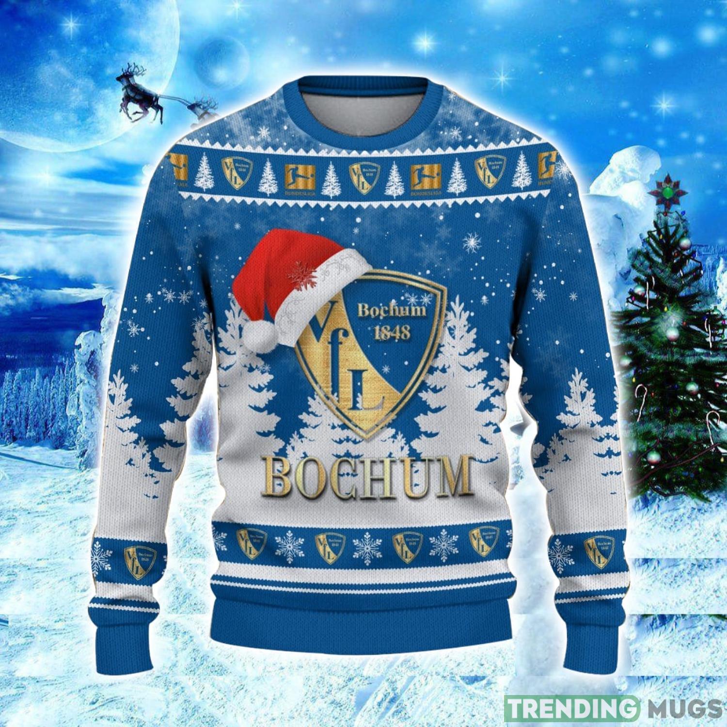 VfL Bochum Logo Wearing Santa Hat Ugly Christmas Sweater Unisex 3D Christmas sweater 3D Sweater VfL Bochum Logo Wearing Santa Hat Ugly Christmas Sweater Unisex 3D Christmas sweater 3D Sweater
