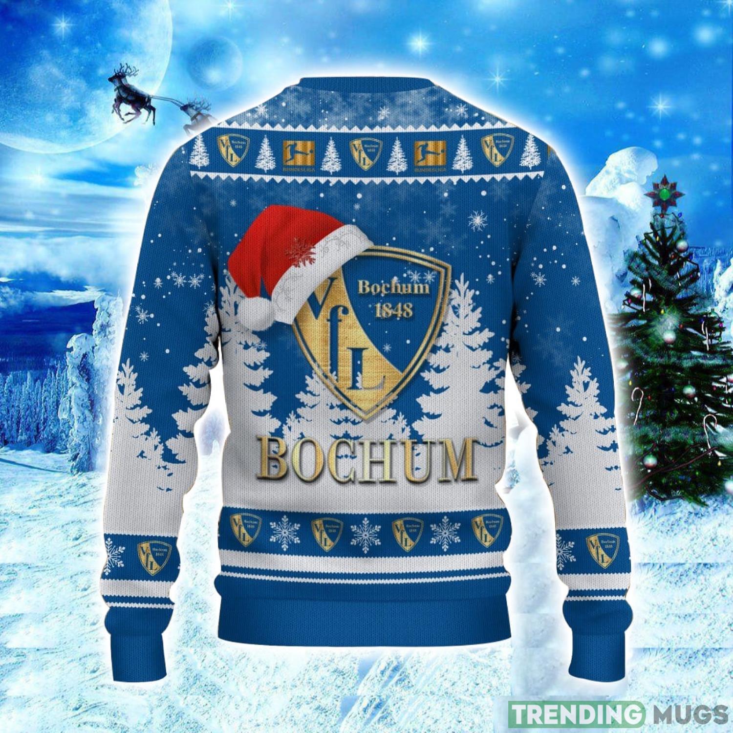 VfL Bochum Logo Wearing Santa Hat Ugly Christmas Sweater Unisex 3D Christmas sweater 3D Sweater VfL Bochum Logo Wearing Santa Hat Ugly Christmas Sweater Unisex 3D Christmas sweater 3D Sweater