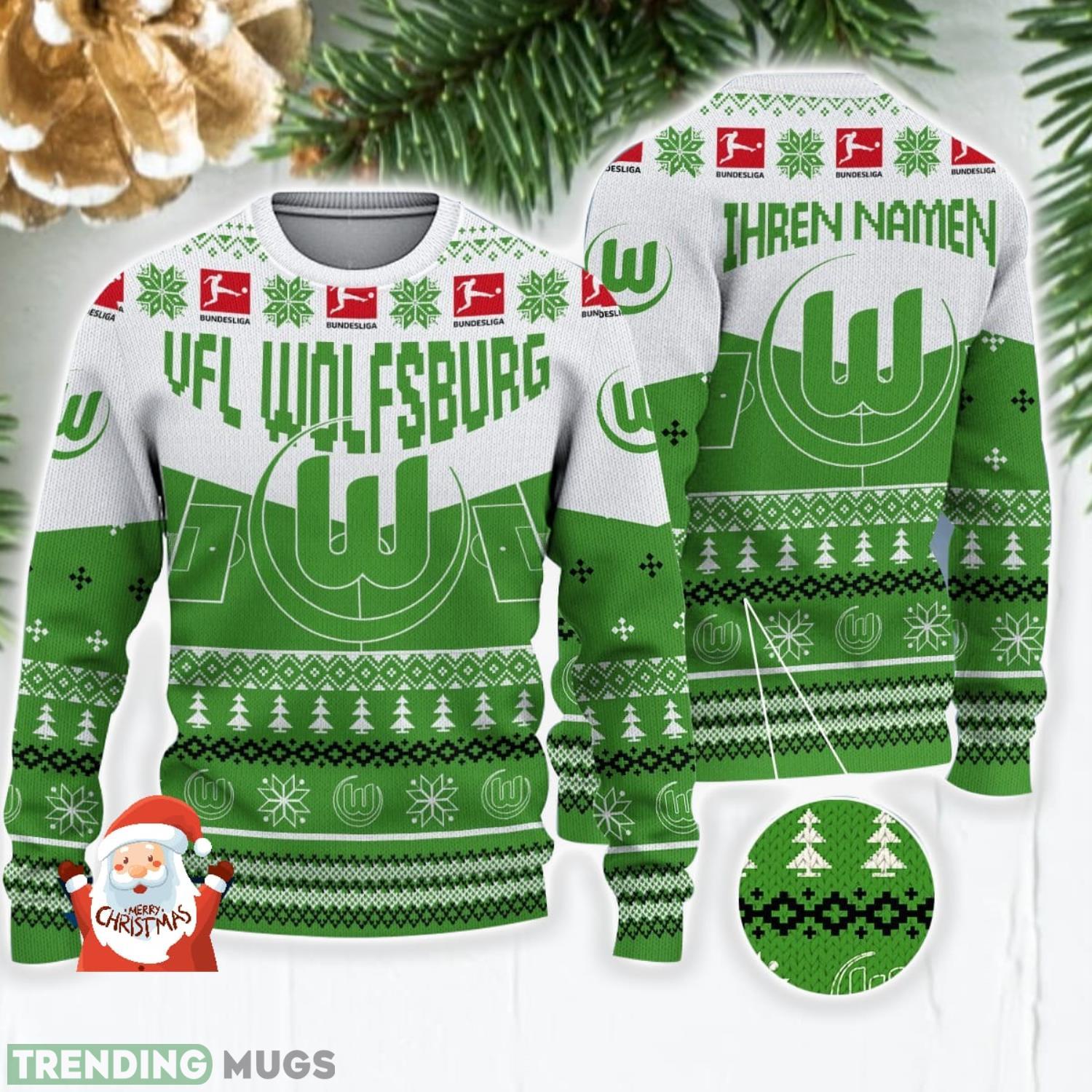 VfL Wolfsburg 3D Ugly Christmas Sweater Christmas Holiday Gift Custom Name For Men And Women Product Photo 1 VfL Wolfsburg 3D Ugly Christmas Sweater Christmas Holiday Gift Custom Name For Men And Women Product Photo 1