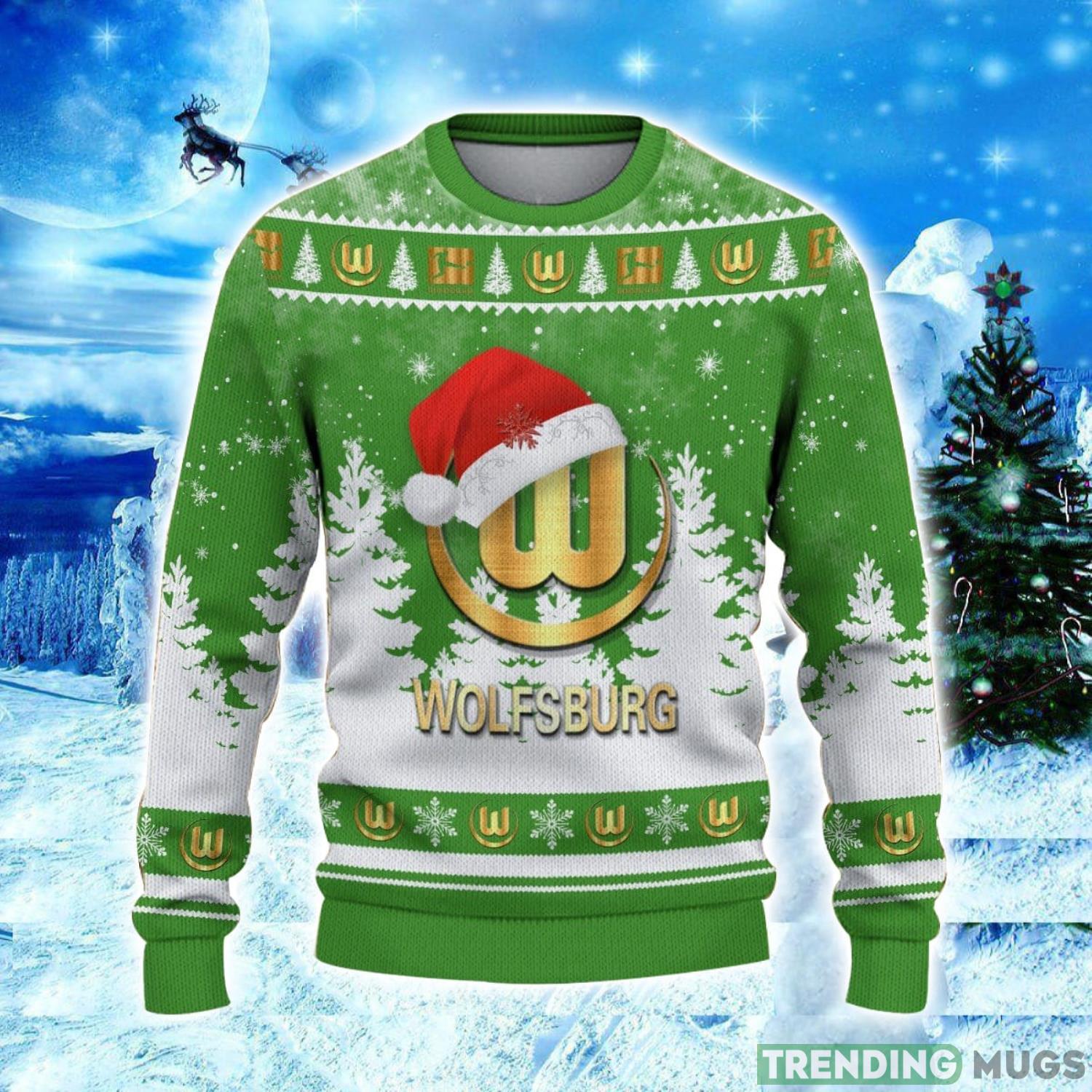 VfL Wolfsburg Logo Wearing Santa Hat Ugly Christmas Sweater Unisex 3D Christmas sweater 3D Sweater VfL Wolfsburg Logo Wearing Santa Hat Ugly Christmas Sweater Unisex 3D Christmas sweater 3D Sweater