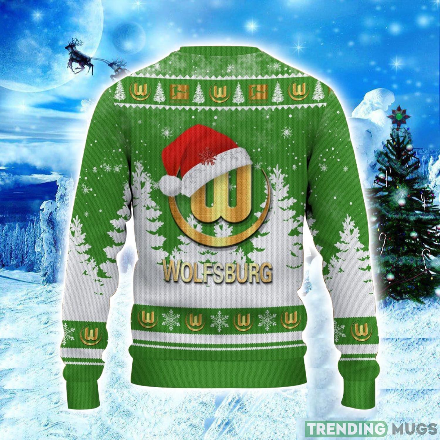VfL Wolfsburg Logo Wearing Santa Hat Ugly Christmas Sweater Unisex 3D Christmas sweater 3D Sweater VfL Wolfsburg Logo Wearing Santa Hat Ugly Christmas Sweater Unisex 3D Christmas sweater 3D Sweater